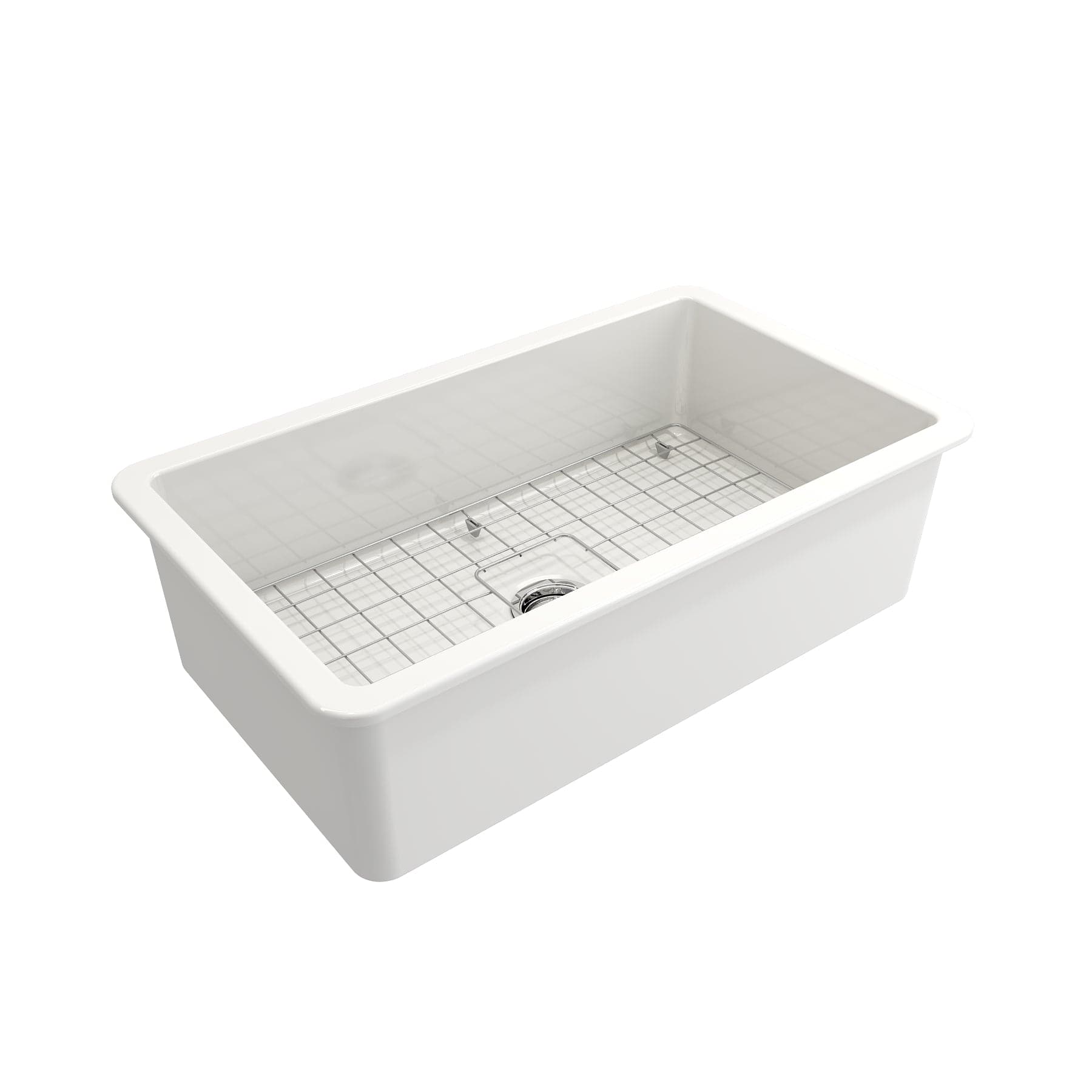 BOCCHI SOTTO 32 Inch Fireclay Modern Undermount Single Bowl Kitchen Sink with Protective Bottom Grid & Strainer - Perfect for Contemporary Kitchens, Dishwashing & Food Prep
