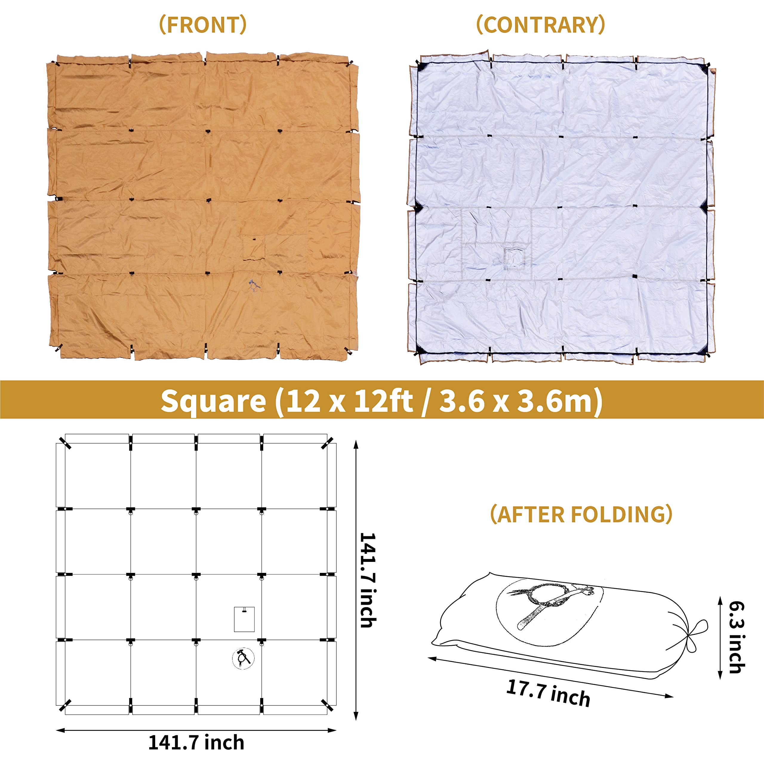 141INCH Waterproof 210D Oxford Tarp - Heavy Duty Camping Shelter with Stove Jack for Bushcraft, Hammock Camping, Backpacking & Outdoor Adventures