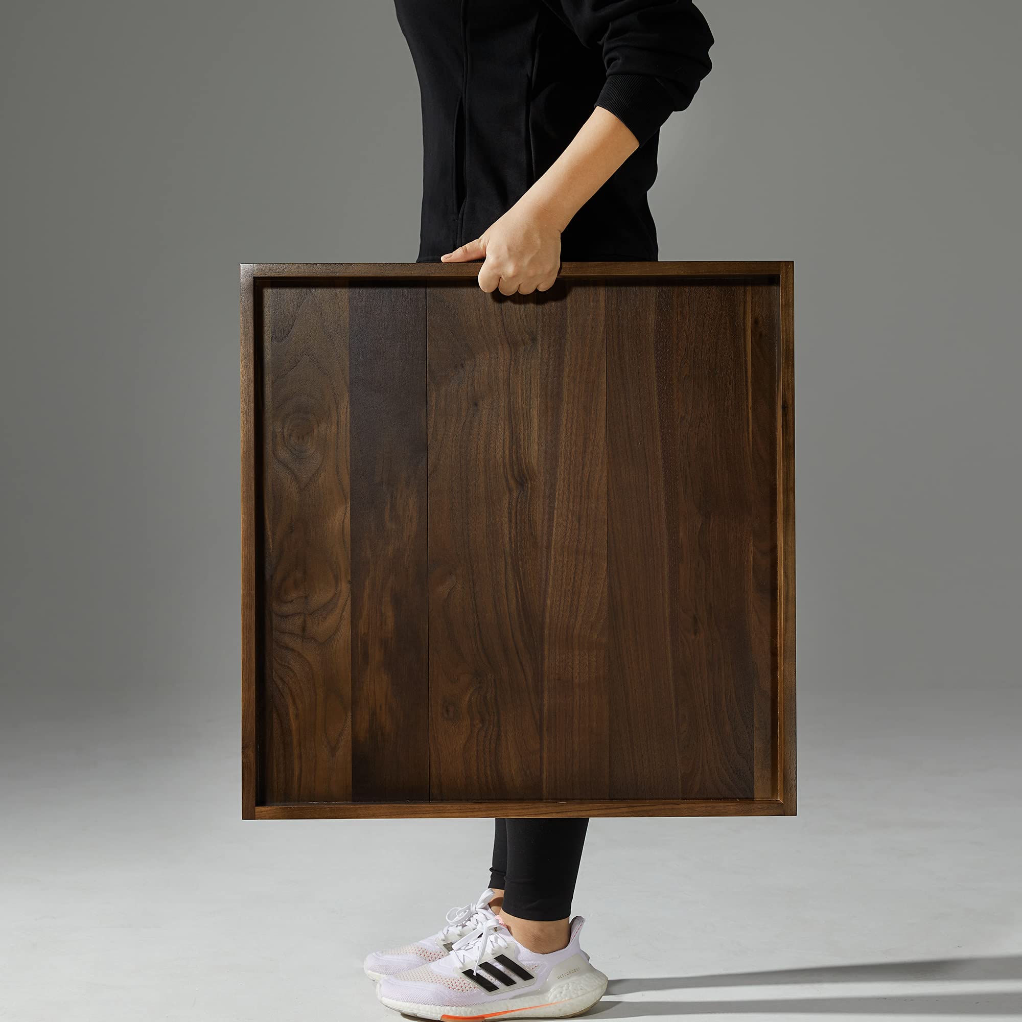 24x24 Inches Black Walnut Extra Large Ottoman Tray - Solid Wood Serving Tray with Handles for Coffee Table, Ottoman & Living Room - Perfect for Entertaining, Decor & Organizing