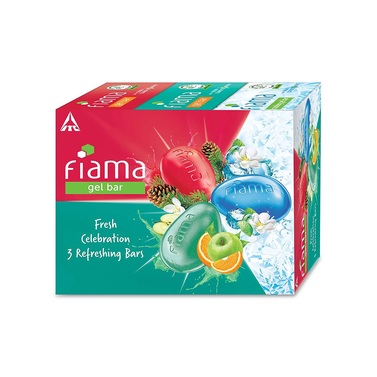 Fiama Gel Bathing Bar Fresh Celebration Pack - 3 Unique Moisturizing Soap Bars with Skin Conditioners for Soft & Hydrated Skin, 125g Each (Pack of 3) | Perfect for Shower, Spa Day & Gift Giving