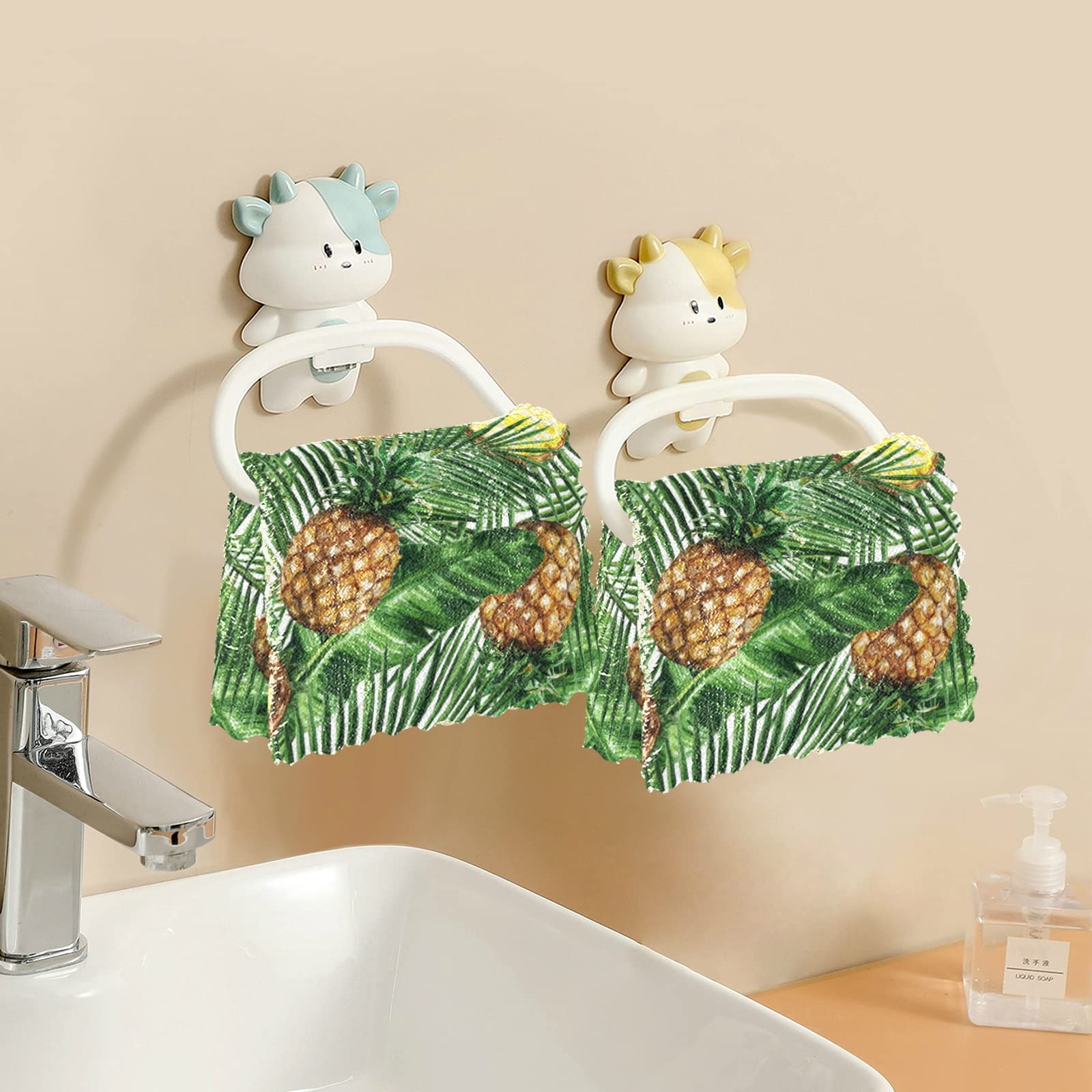 JSTEL 6-Piece Pineapple Print Microfiber Dish Towels Set | Super Absorbent Kitchen Tea Towels for Drying Dishes | Perfect for Kitchen, Dining & Hosting