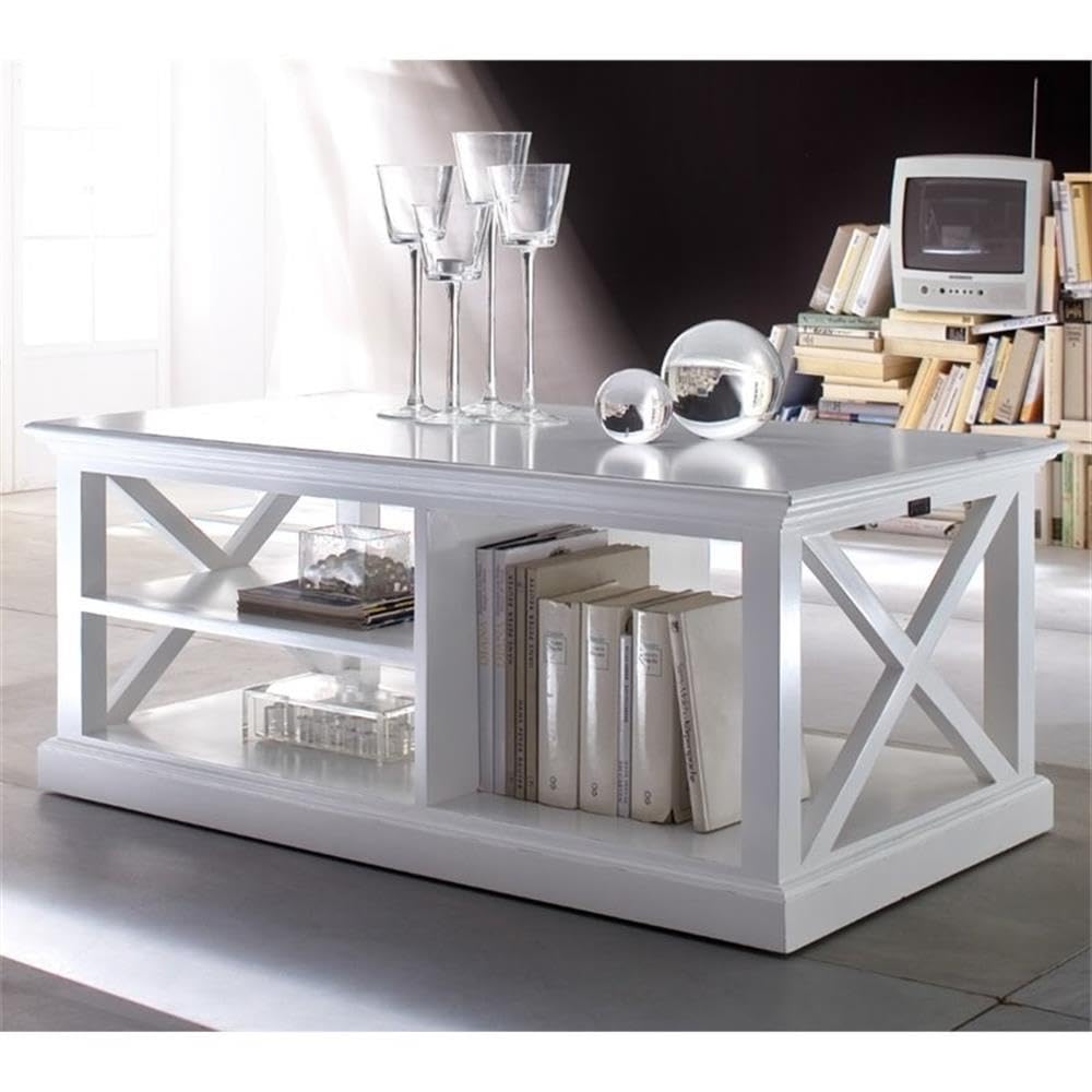 NovaSolo Halifax Pure White Mahogany Wood Coffee Table - Modern Living Room Centerpiece for Home Decor & Entertainment Spaces