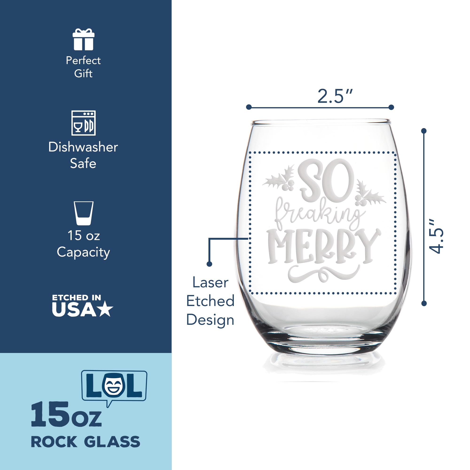 So Freaking Merry Stemless Wine Glass - Christmas Wine Glass Gift Set for Holiday Parties, Secret Santa Exchange & Festive Celebrations | Perfect for Wine Lovers & Christmas Decor