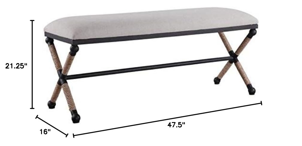 BOWERY HILL Modern Upholstered Iron Bench in Oatmeal - Stylish Entryway, Living Room, or Bedroom Seating Furniture for Home Decor