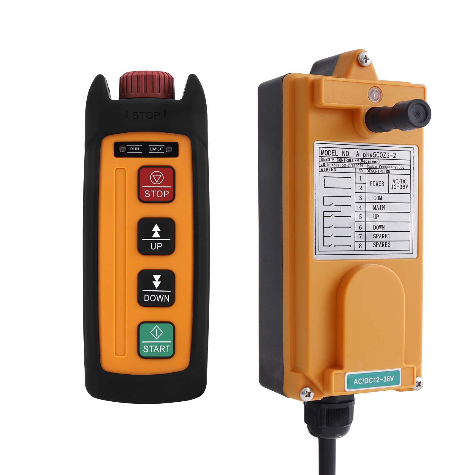 Mini Wireless Electric Chain Hoist Remote Control - 2-Button 110V AC Industrial Winch Lift for Dump Trailers & Truck Cranes with Emergency Stop | Transmitter & Receiver Set | Perfect for Construction, Warehousing, and Heavy Equipment Operations
