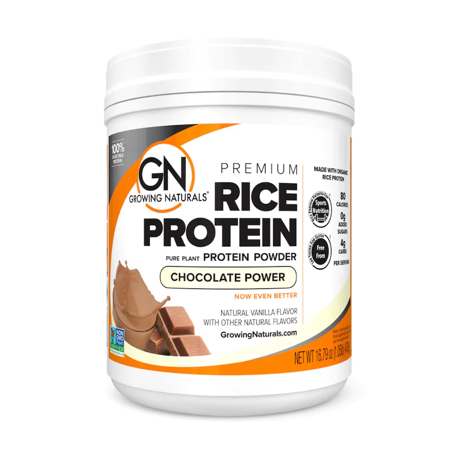 Organic Premium Rice Protein Powder - Chocolate Flavor, Non-GMO, Vegan, 16.8oz (476g) | Plant-Based Protein Supplement for Smoothies, Baking & Post-Workout Recovery