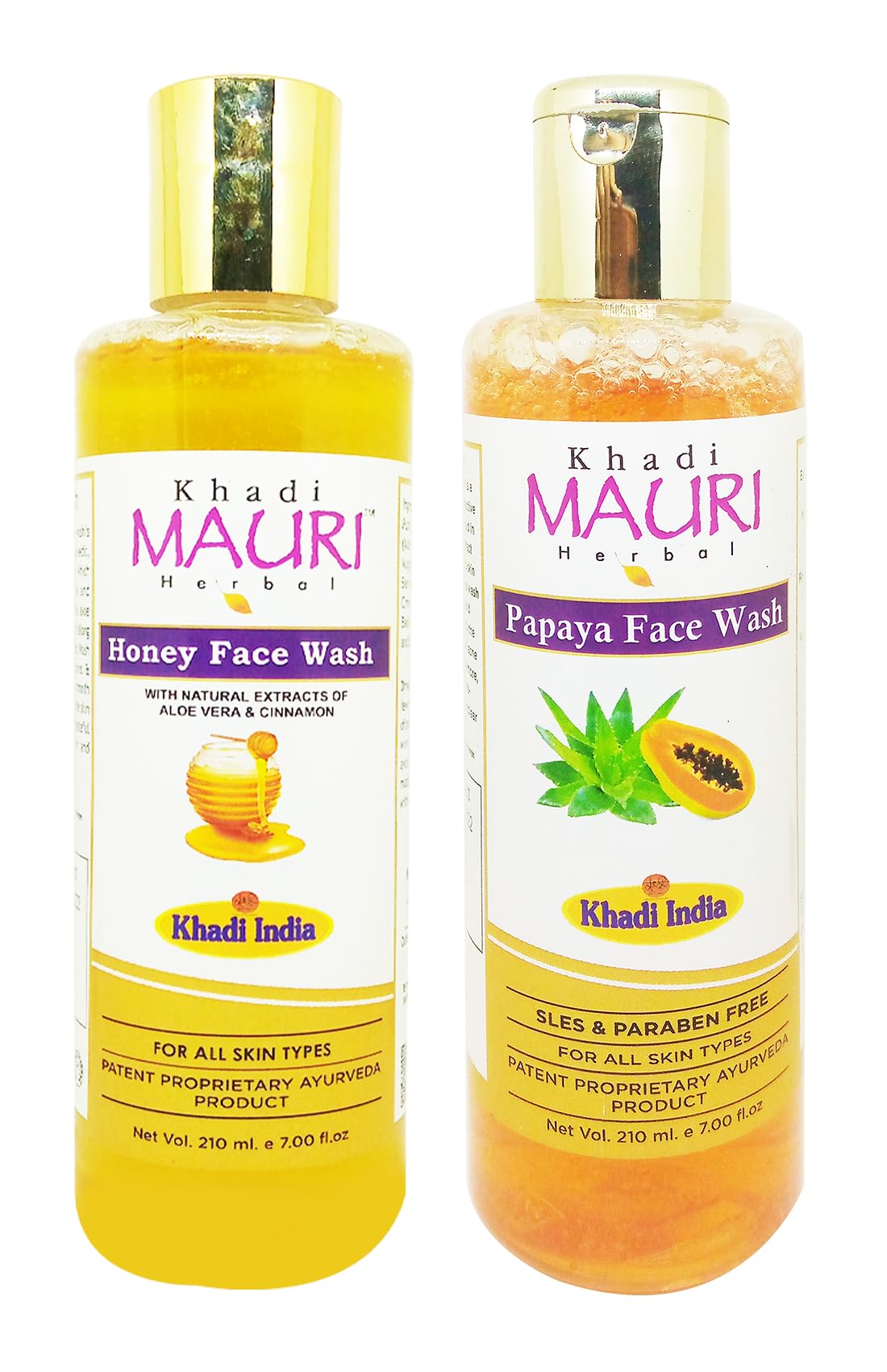 Khadi Mauri Honey & Anti-Tan Papaya Face Wash - Pack of 2 (420ml) | Natural Brightening & Exfoliating Face Cleanser for Glowing Skin | Perfect for Daily Skincare Routine & Sun Damage Repair