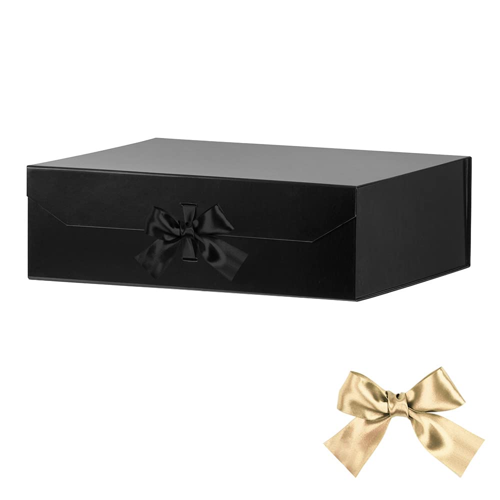 Extra Large Black Gift Box 19x16x6 Inches - Premium Magnetic Closure Wedding Gift Box with Ribbon - Perfect for Groomsman Proposals, Wedding Dresses & Special Occasions (Glossy Black)