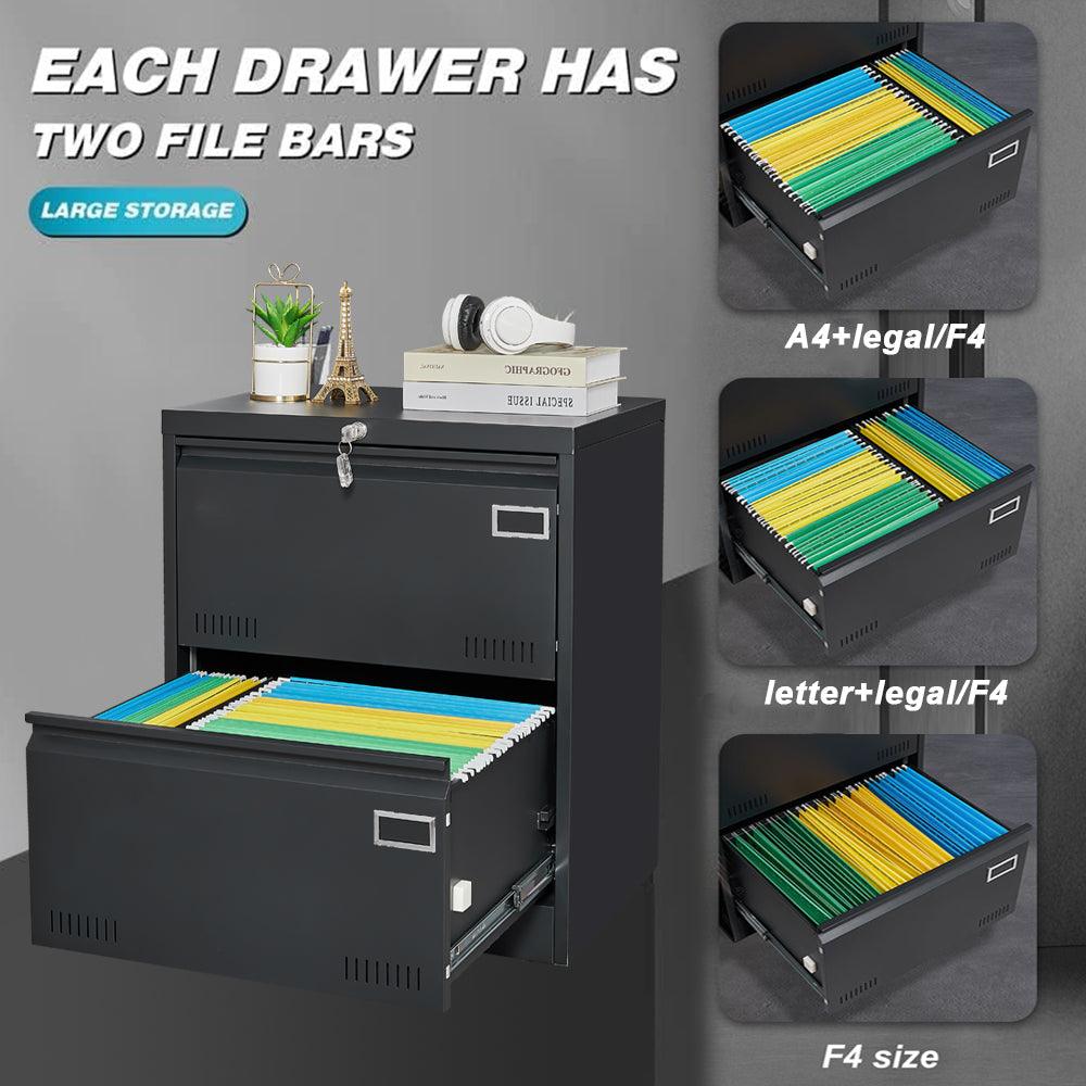 2-Drawer Locking Metal Lateral File Cabinet - Black Vertical Office Storage for Home, Legal, Letter & A4 Documents - Secure File Organization with Easy Assembly (Perfect for Home Office, School & Business Use)