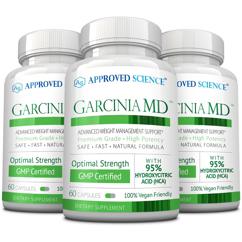 Approved Science® Garcinia MD - Natural Metabolism Booster & Mood Enhancer - Vegan-Friendly Weight Loss Supplement - 60 Capsules (3 Bottles) - Supports Healthy Weight Management & Emotional Well-Being for Busy Lifestyles