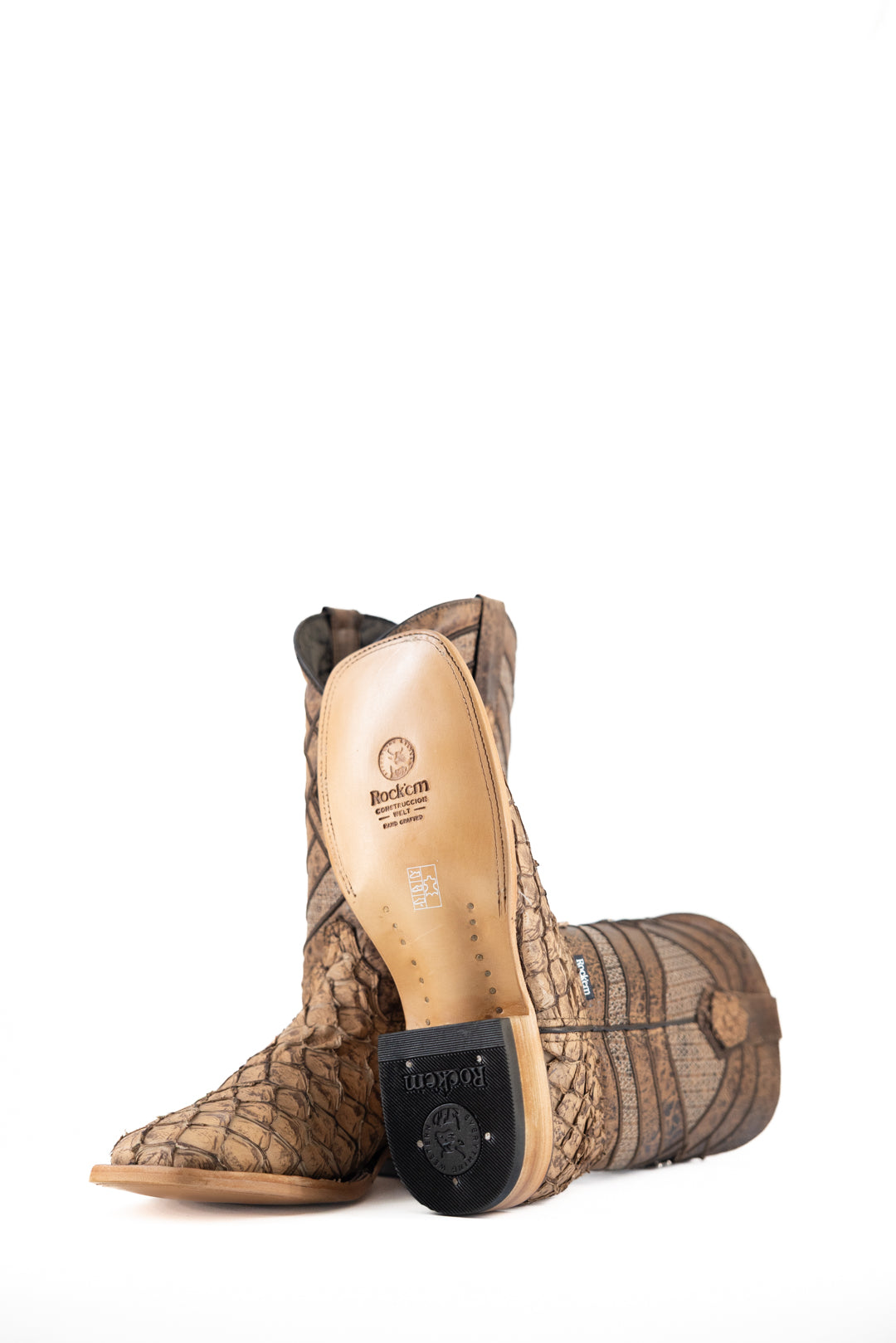 Prescott Pirarucu Exotic Leather Square Toe Cowboy Boots for Men - Western Riding, Country Dance & Outdoor Adventures