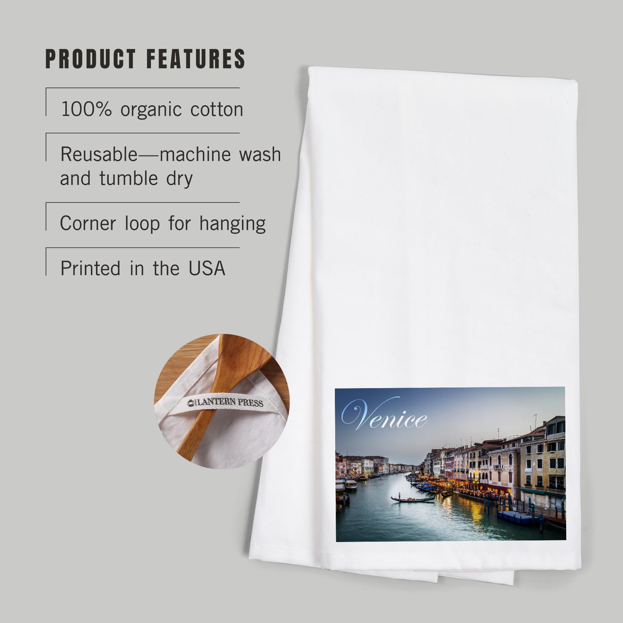 Venice Italy River at Sundown 100% Cotton Tea Towel - Decorative Hand Towel for Kitchen & Home Decor - Perfect for Dish Drying, Gift Giving, and Farmhouse Style Kitchens