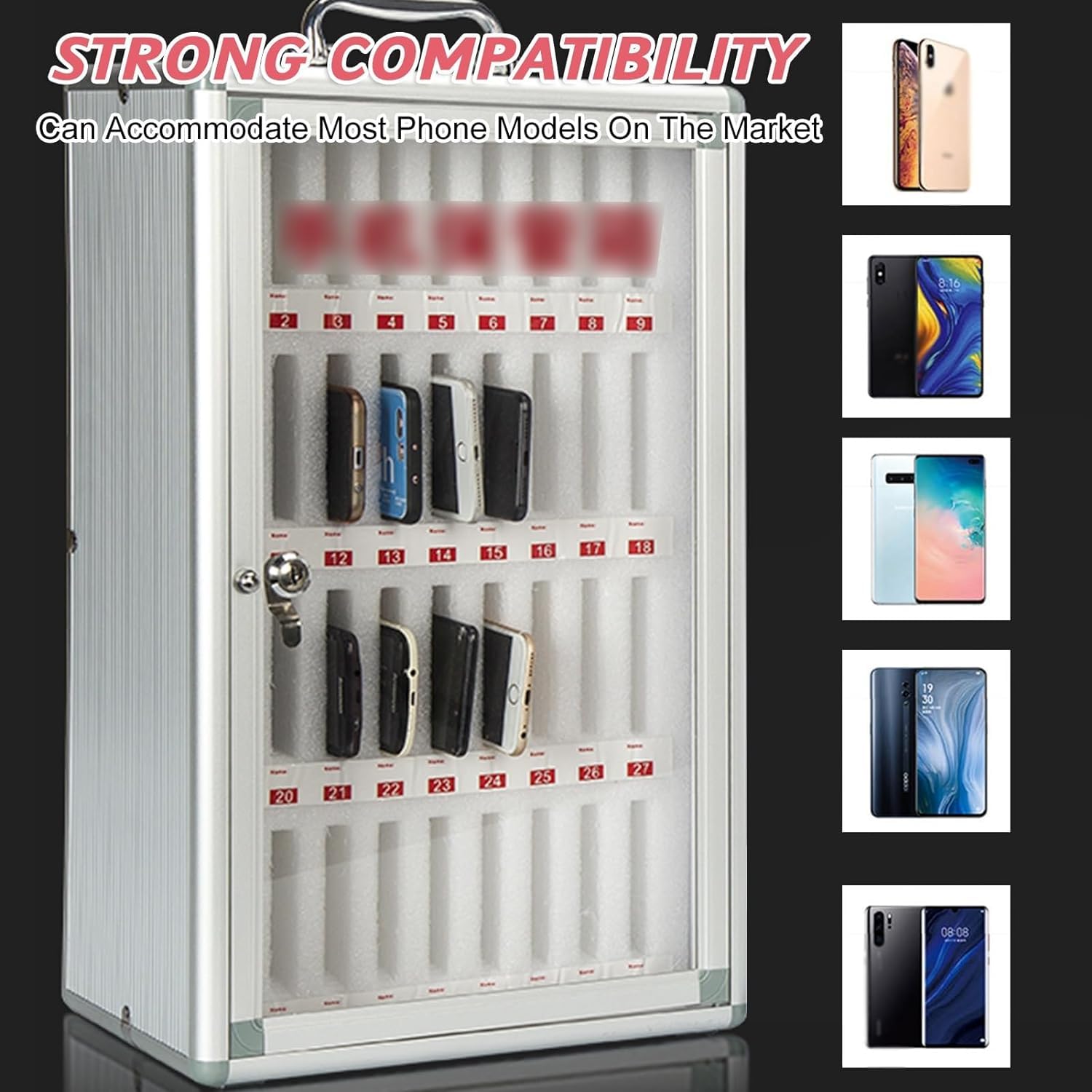 Secure Lockable Cell Phone Storage Cabinet with Key - Universal Size Fits All Smartphones (36 Slots) - Ideal for Schools, Offices & Public Spaces