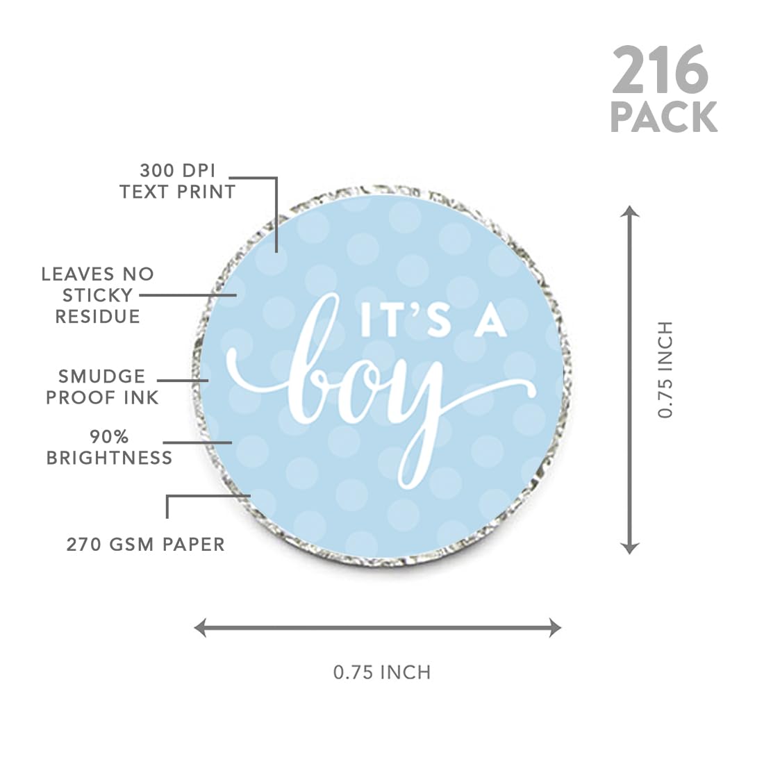 Chocolate Drop Labels Stickers 216-Pack for Baby Shower & Party Favors
