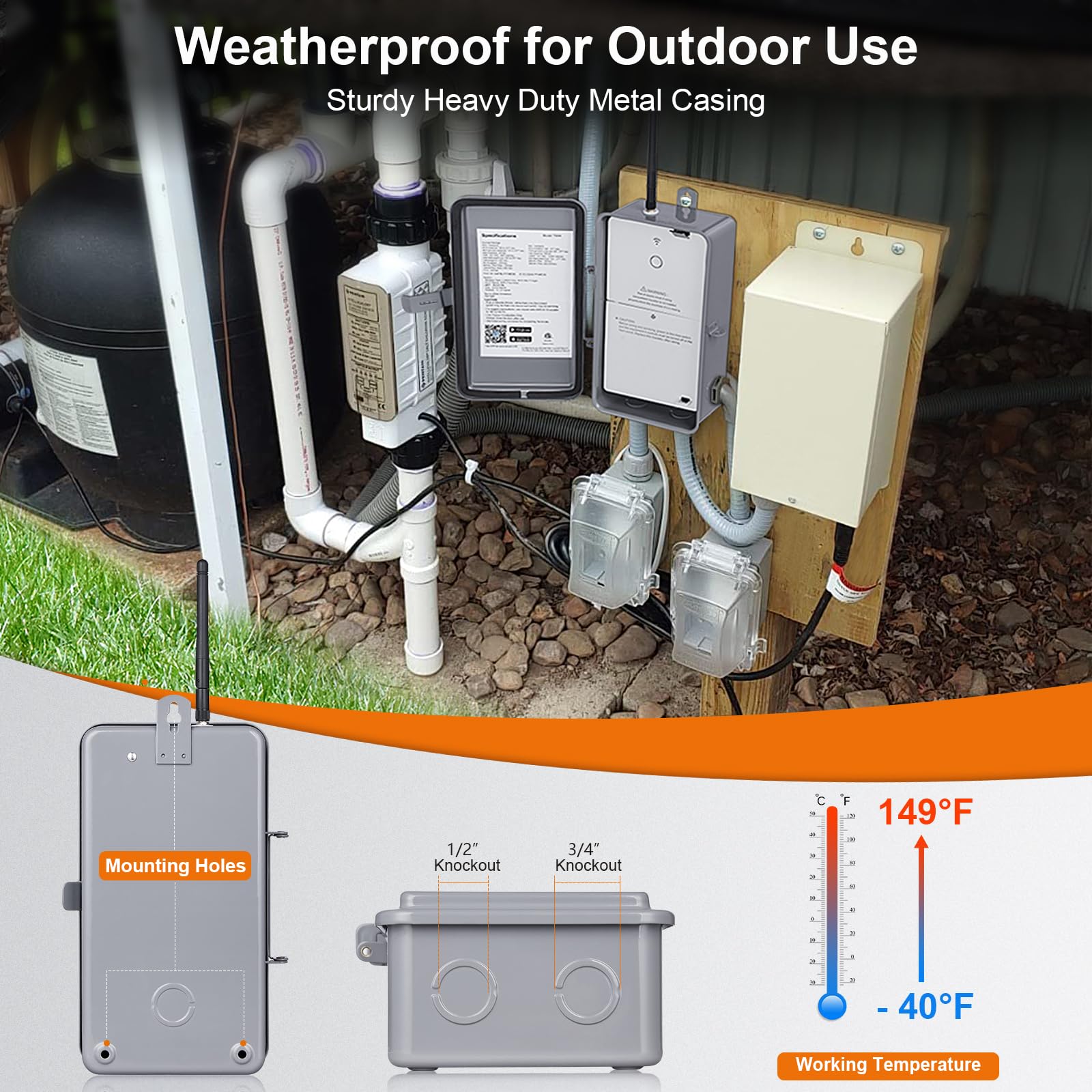 Suraielec WiFi Smart Pool Pump Timer - 40 AMP Heavy Duty Outdoor Timer for Pool, Spa, Water Heater & Lights (120V/240V/277V) | Weatherproof Metal Casing | Remote Control via App | Perfect for Automated Pool Maintenance & Energy Savings