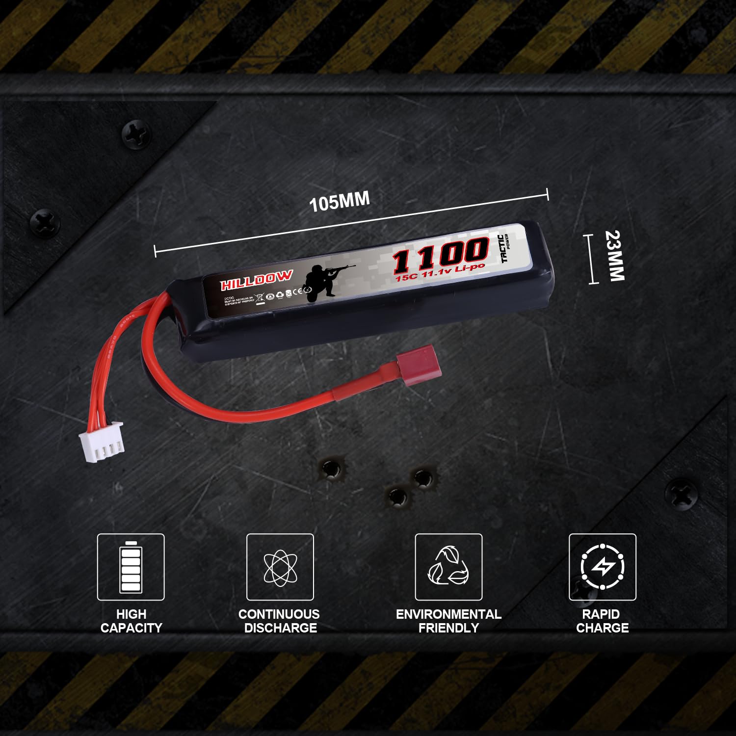 Hilldow 11.1V 1100mAh Airsoft Battery with Deans Plug - for Airsoft Guns & Rifles (M20) - Perfect for Outdoor Airsoft Battles