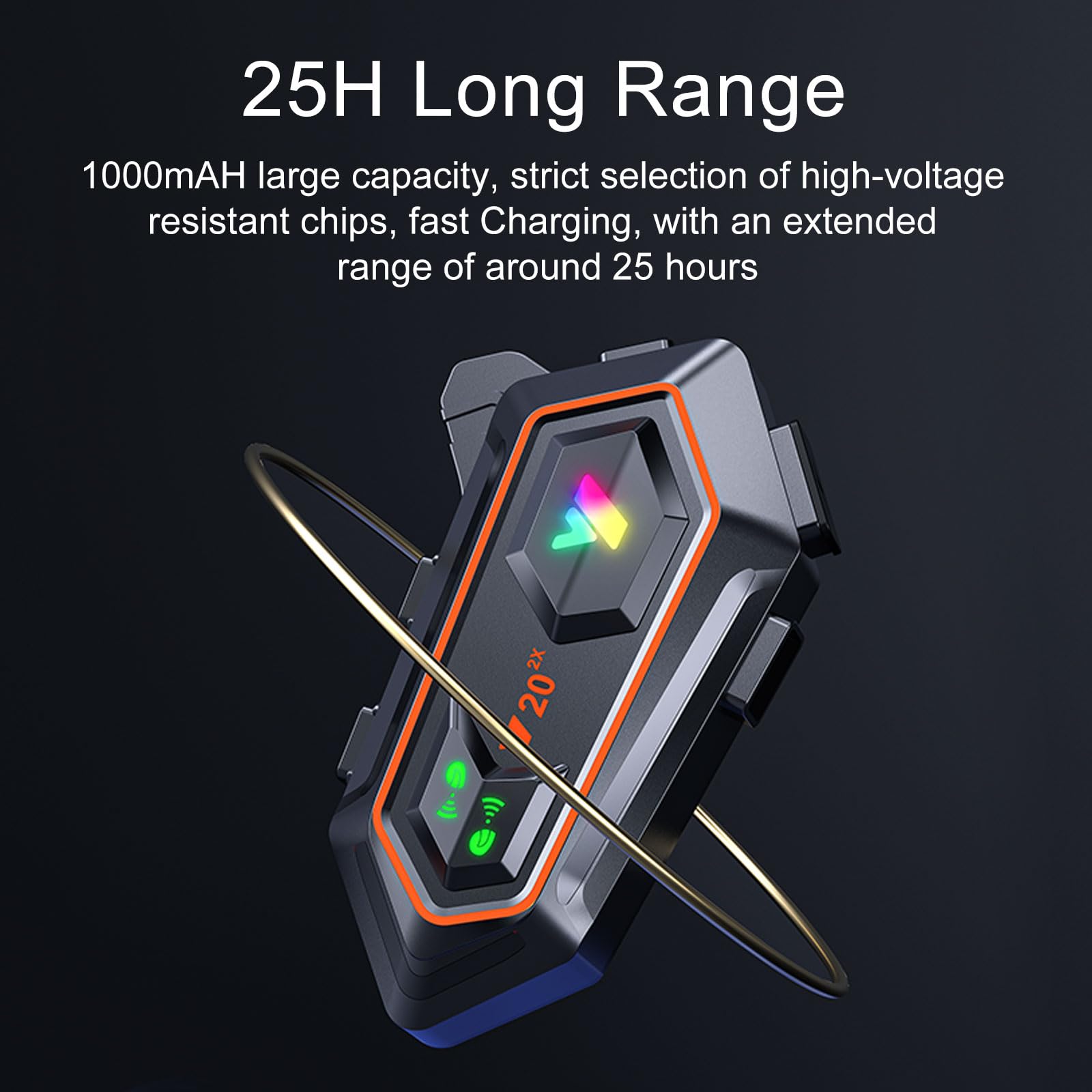 Y20-2X Motorcycle Bluetooth Headset with RGB LED Lights - Bluetooth 5.3 Helmet Headphones, Smart Noise Cancelling, HiFi Sound Quality, IPX6 Waterproof - Compatible with All Helmets for Safe Riding & Hands-Free Calls