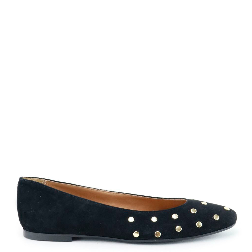 Black Suede Studded V Flat Shoes for Women - Stylish & Comfortable Loafers for Casual Wear, Office & Outings