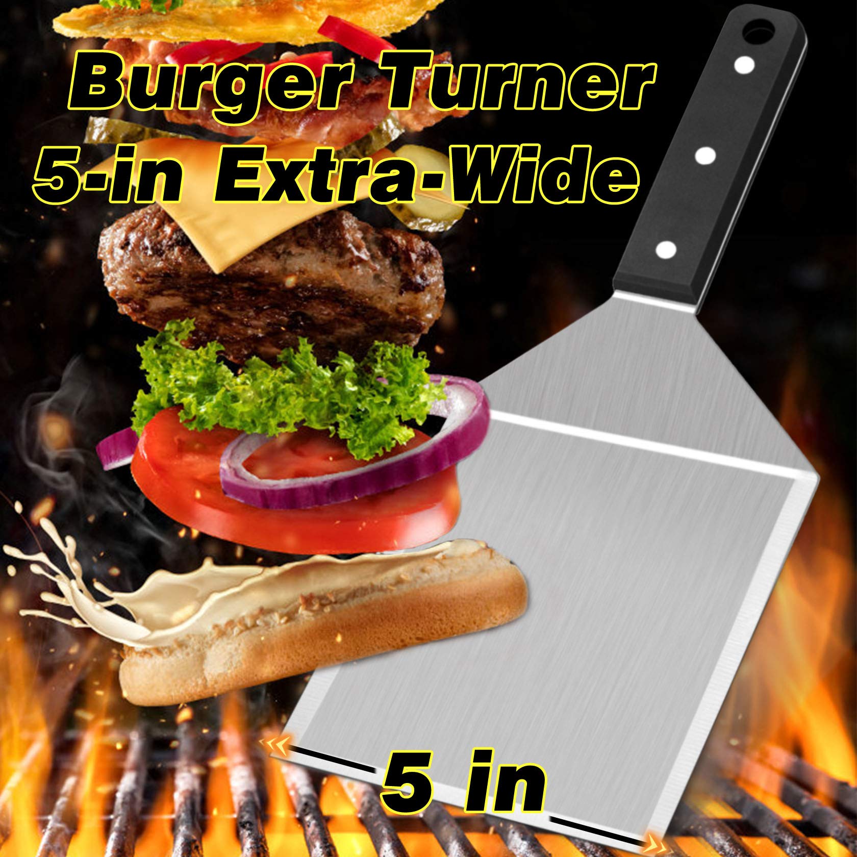Leonyo 2-Piece Heavy Duty Stainless Steel Spatula Set - Professional Burger Turner & BBQ Grill Spatula for Grilling, Flipping Burgers, Pancakes & Outdoor Cooking Accessories