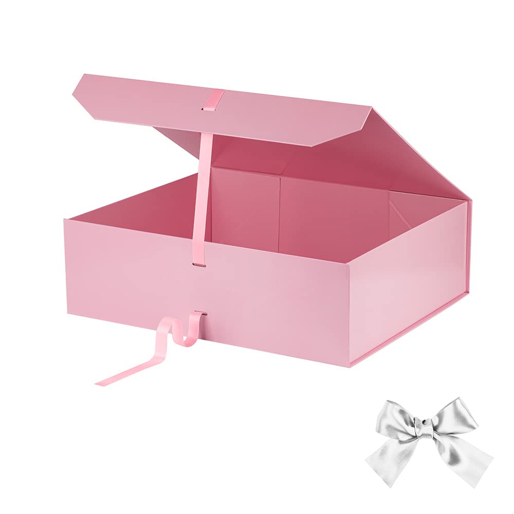 Extra Large Pink Gift Box 19x16x6 Inches with Ribbon & Magnetic Closure Lid - Elegant Wedding Proposal Box for Groomsmen, Bridesmaid Gifts, Jewelry & Dress Packaging - Perfect for Weddings, Anniversaries & Special Occasions
