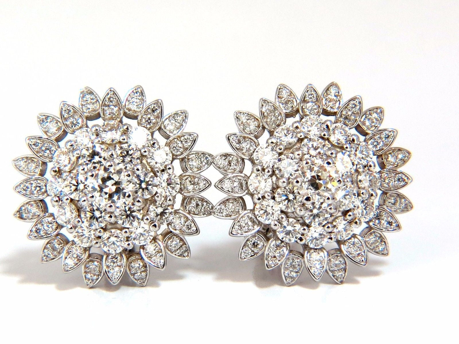 4.26ct Round Natural Diamond Cluster Starburst Clip Earrings in 18K Gold (G/VS) - Perfect for Weddings, Parties & Special Occasions