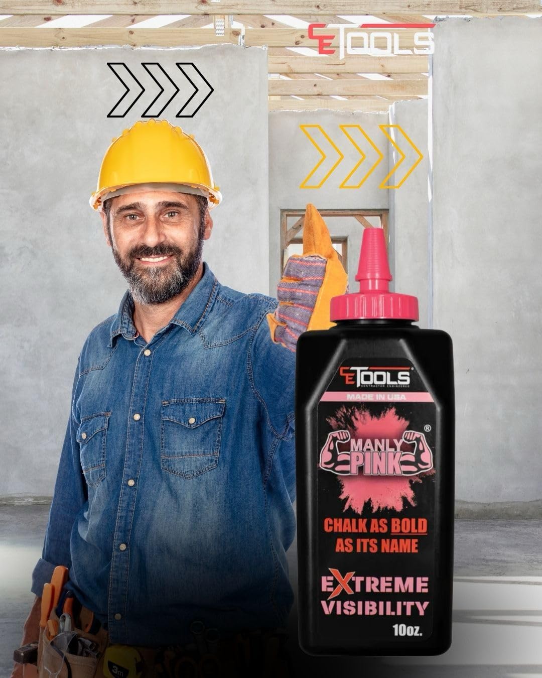 CE Tools Snapback Releasable Chalk Line Tip with High-Visibility Pink Marking Chalk - Perfect for Construction, Carpentry, and DIY Projects
