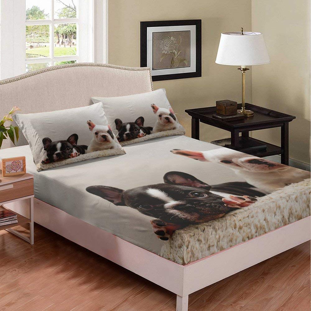 Stylish Black and White Dog-Themed Queen Bedding Set - 3-Piece Deep Pocket Bed Sheets for Girls, Best Friends & Pet Lovers | Perfect for Teen Rooms, Dorm Decor & Cozy Bedroom Makeovers