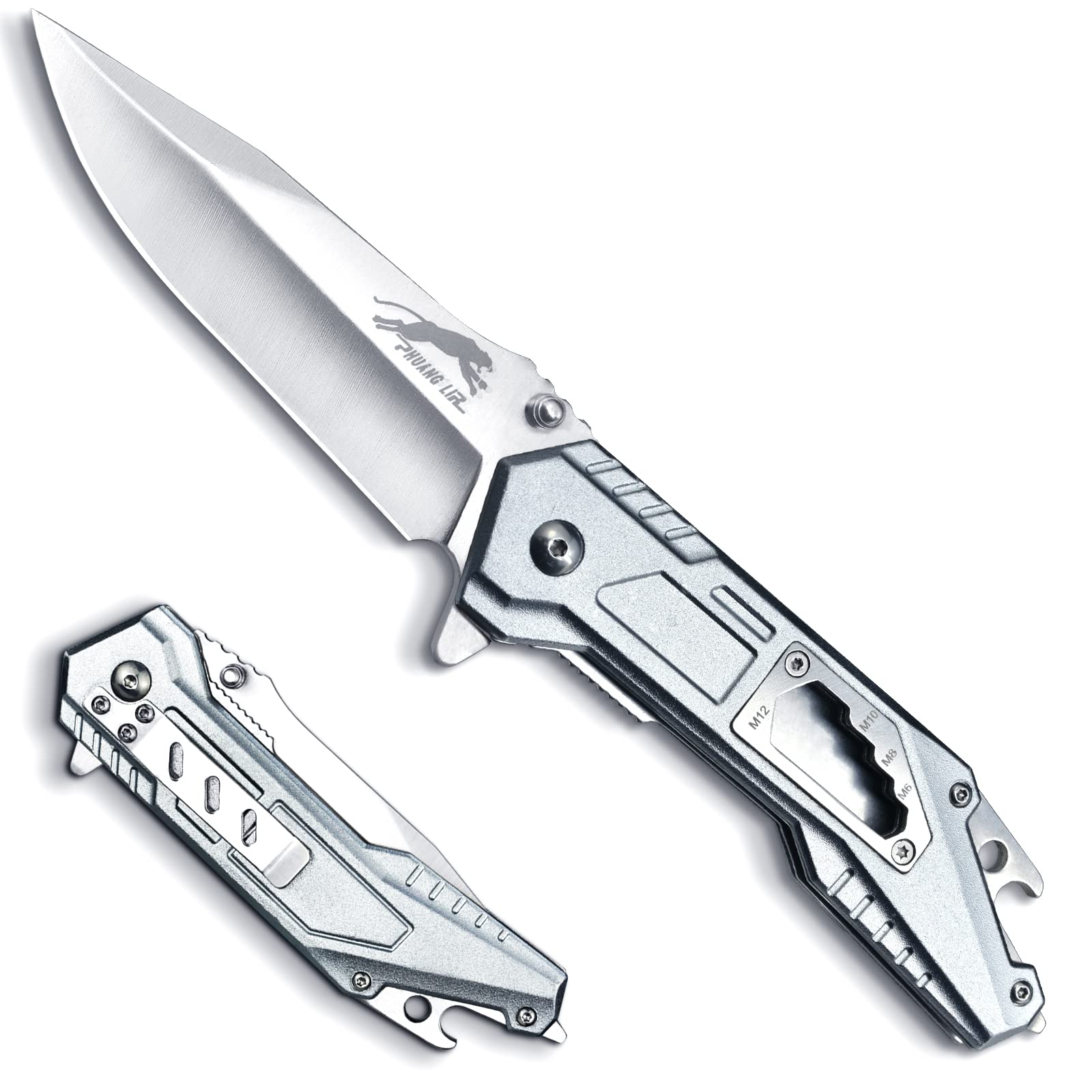 Multipurpose Survival Pocket Knife with Bottle Opener, Screwdriver & Window Breaker - EDC Folding Knife for Men, Outdoor Camping, Hiking & Hunting (Silver) - Perfect for Emergency Situations, Everyday Carry & Outdoor Adventures