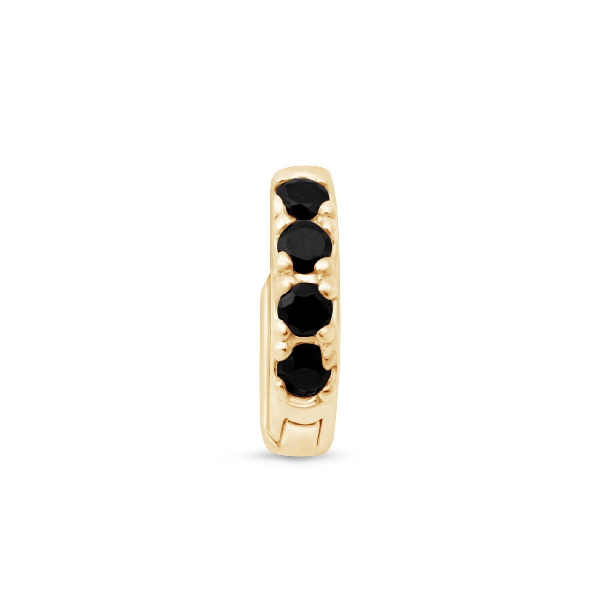 14K Solid Yellow Gold Black Onyx Pavé Studded Huggie Earrings for Women – Perfect for Parties, Weddings & Everyday Wear