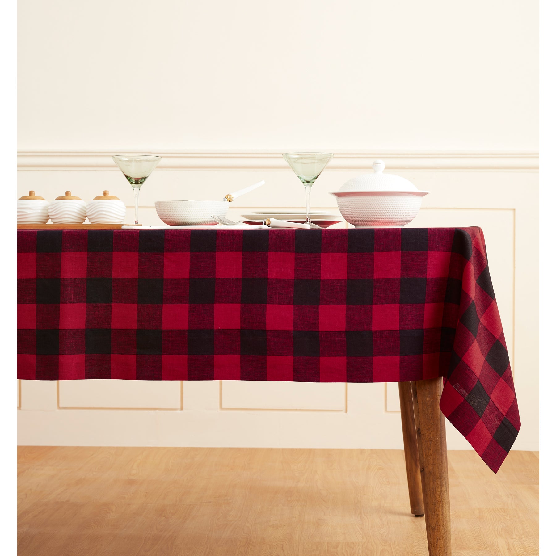 Buffalo Check Tablecloth - Red and Black Plaid Cotton Fabric for Dining Table - Perfect for Thanksgiving, Christmas, and Holiday Decorations