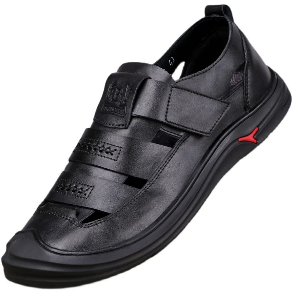 Men's Summer Sandals - Soft Breathable Leather Roman Sandals for Outdoor, Beach & Casual Wear - Comfortable Slip-On Slippers (Black, Size 42) | Perfect for Vacation, Walking & Summer Activities