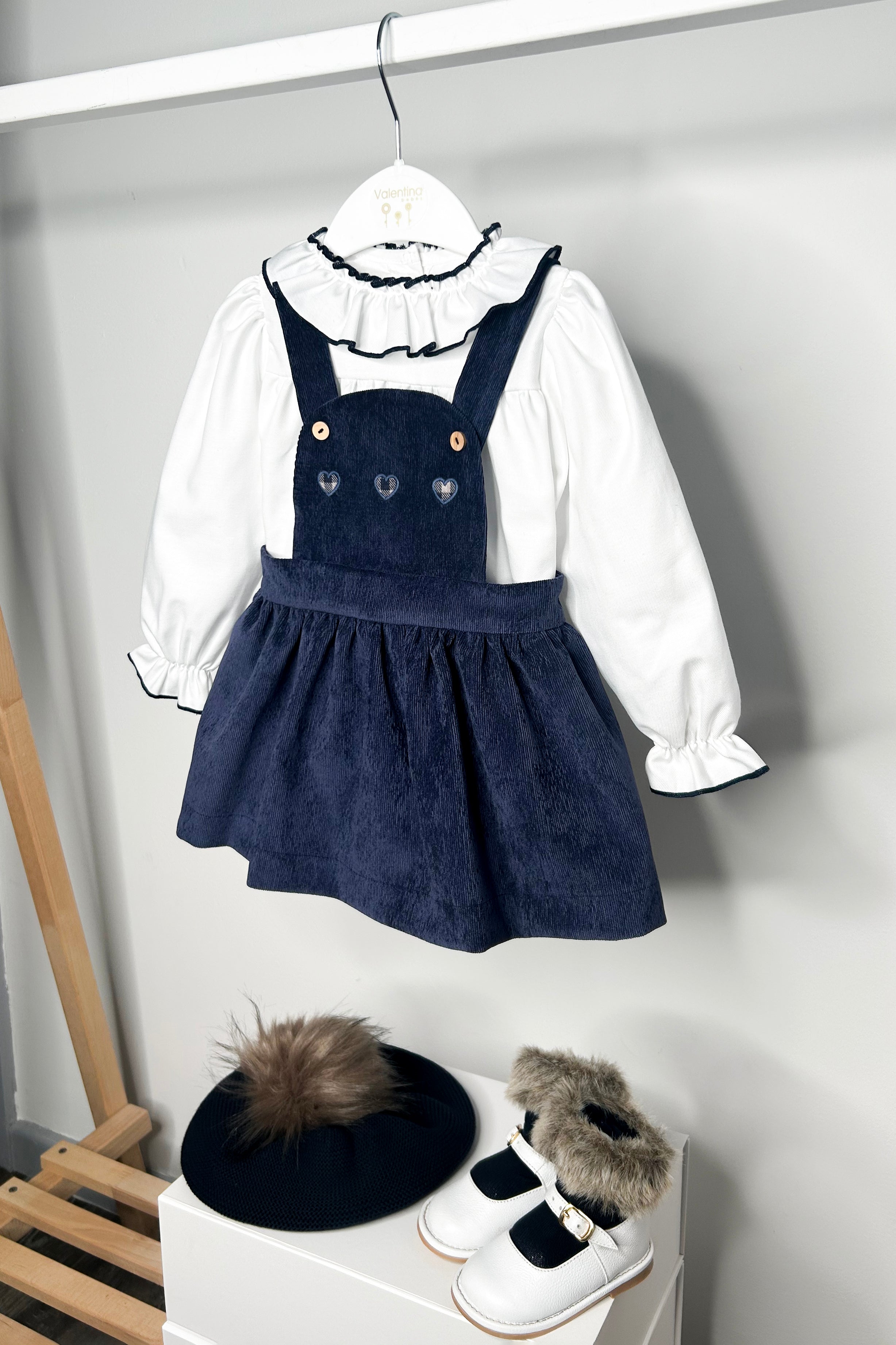 Annabelle Navy Cord Pinafore Dress Set for Girls - Stylish Denim Jumper Outfit with Adjustable Straps | Perfect for School, Parties & Casual Wear