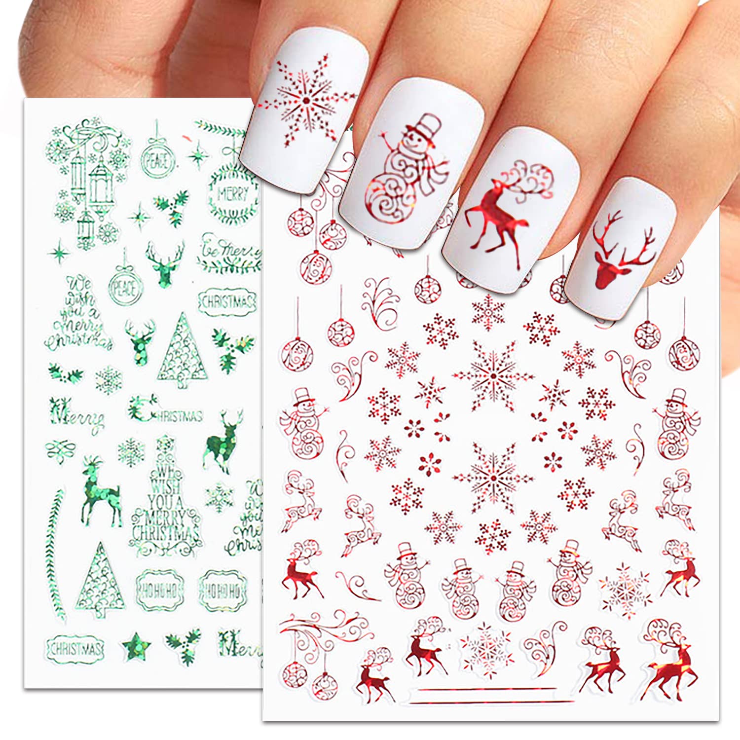 12 Sheets Christmas Nail Art Stickers - Self Adhesive Holiday Nail Decals with 3D Designs | SILPECWEE Nail Decoration Kit for Parties, Gifts & Festive Manicures