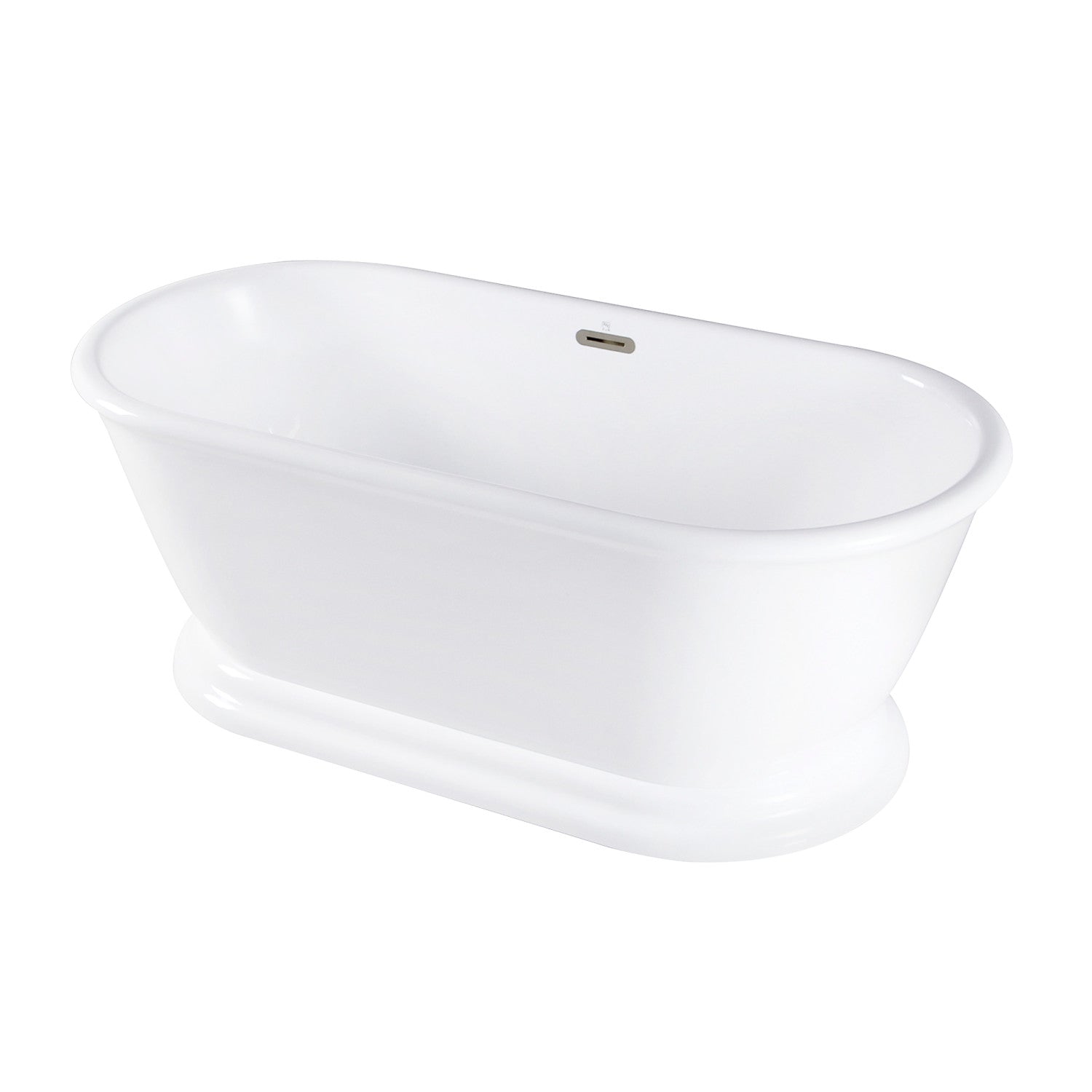 Aqua Eden 60 Inch Acrylic Oval Double-Ended Freestanding Bathtub - Glossy White with Brushed Nickel Pedestal - No-Faucet Design for Modern Bathrooms | Spa-Like Soaking Experience for Luxury Homes & Hotels