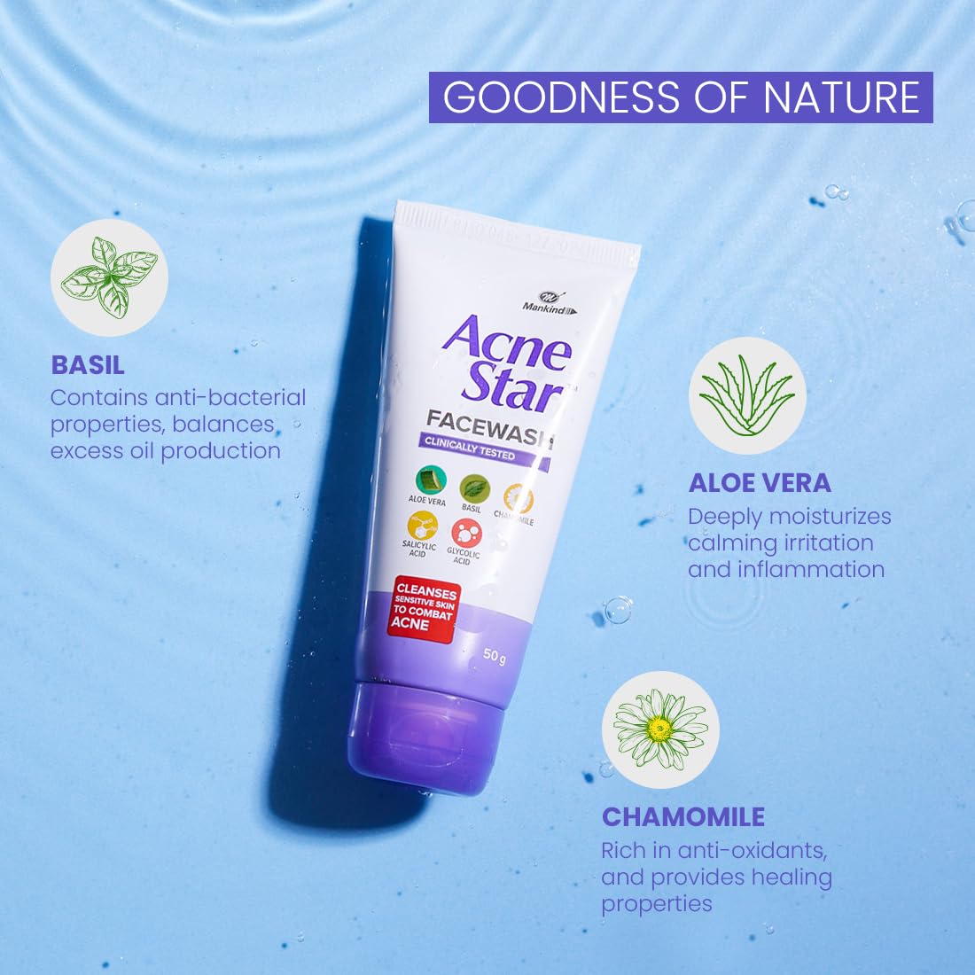 Acnestar Unisex Face Wash for Acne & Pimple Control - 50g (3-Pack) | Gentle Cleansing for Men & Women | Perfect for Daily Skincare & Travel