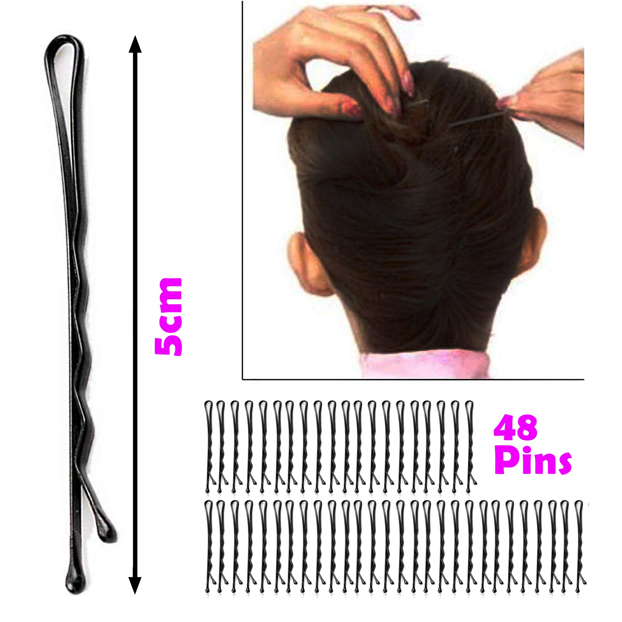 HP HIGH PROFILE Black Bobby Pins - 48pcs Professional Hair Styling Pins for Women & Girls (5cm) - Perfect for Salon, Home, Updos & Bun Hairstyles