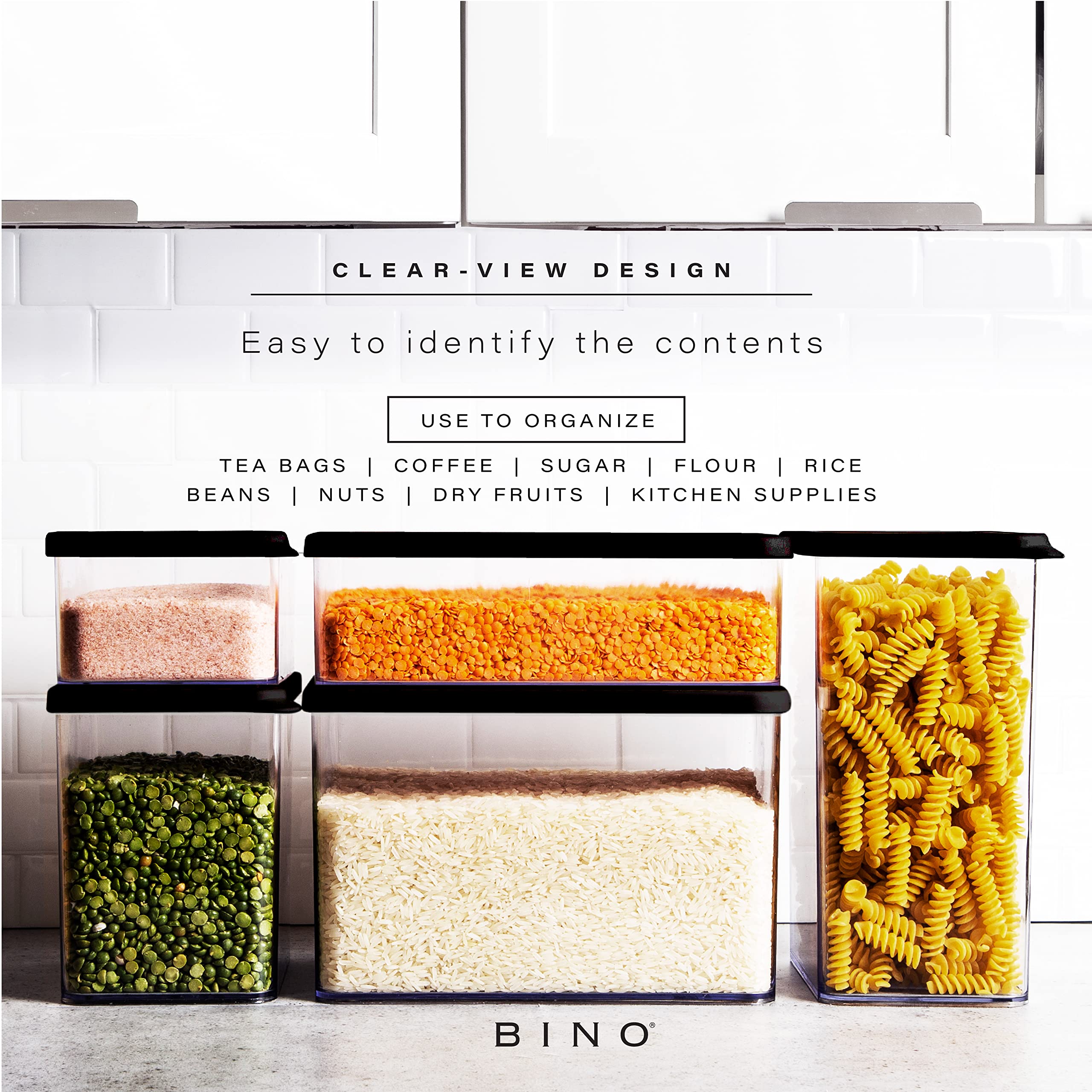 BINO Airtight Food Storage Containers with Lids - 24 Pack (0.9 Qt/820mL, Black) | BPA-Free Pantry Organization Containers | Perfect for Meal Prep, Leftovers & Kitchen Storage | THE SNAP COLLECTION