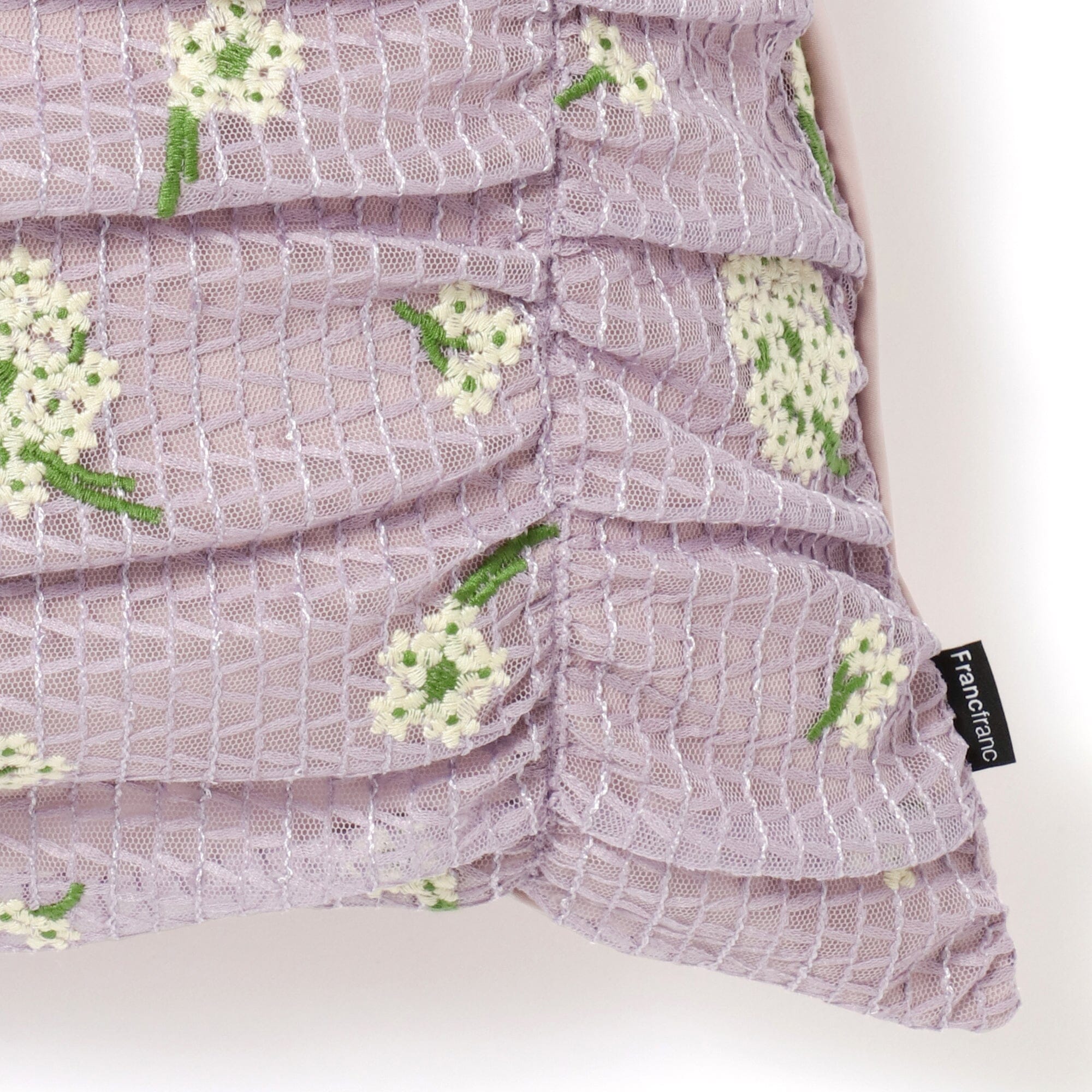 Elegant Purple Flower Embroidery Gathered Cushion Cover 18x18 Inch - Perfect for Sofa, Bedroom Decor and Home Accents