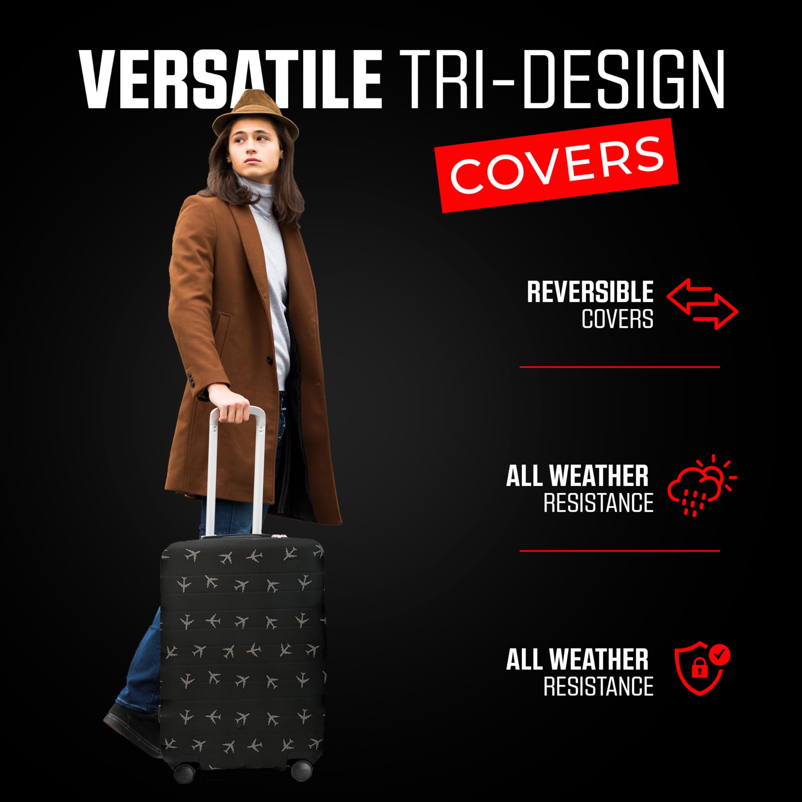 Reversible Luggage Covers & Protectors - Washable Anti-Scratch Suitcase Cover for Travel (Charcoal Brown, X-Large 72-78 x 49-54 x 29-33cm) | Perfect for Airplane, Train & Cruise Travel Protection