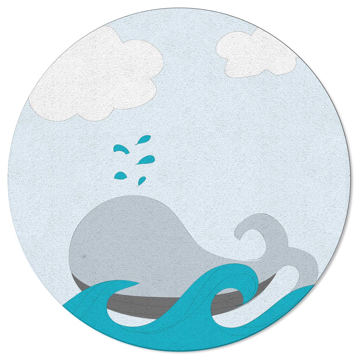 Whale Themed Kids Area Rug - Blue Wave & Cloud Design Washable Carpet for Boys & Girls Bedroom, Living Room, Indoor/Outdoor Use - 6FT Round Accent Floor Mat - Perfect for Nursery Decor, Playroom, or Beach House Theme