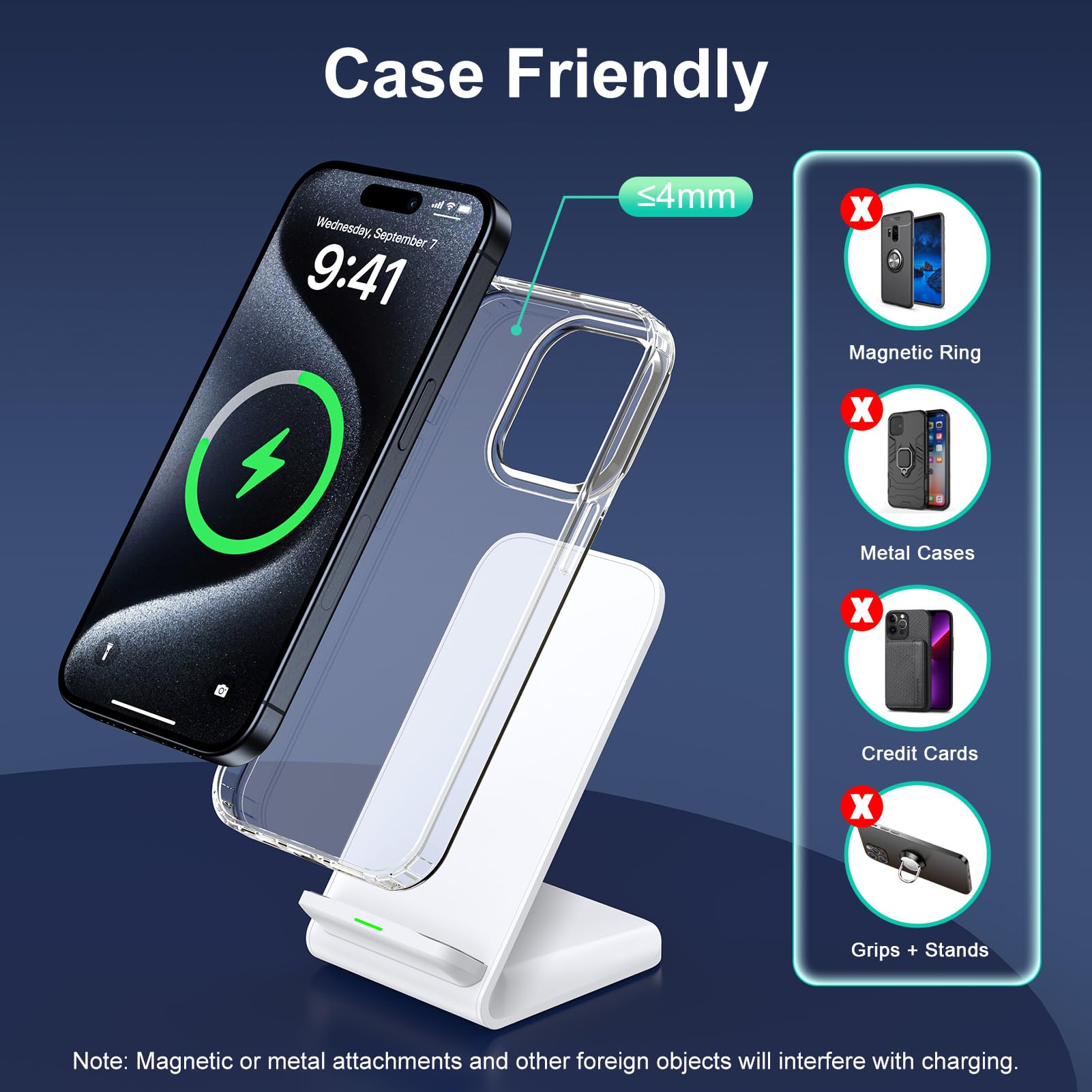 15W Fast Wireless Charging Stand for Samsung Galaxy S25/S24 Ultra/S23 FE/S22+/S21/S20/S10, Google Pixel 9/8 Pro/7a/6, iPhone 16/15/14/13/12/11 Pro Max - Qi-Certified Phone Charger Station for Home, Office & Nightstand Use