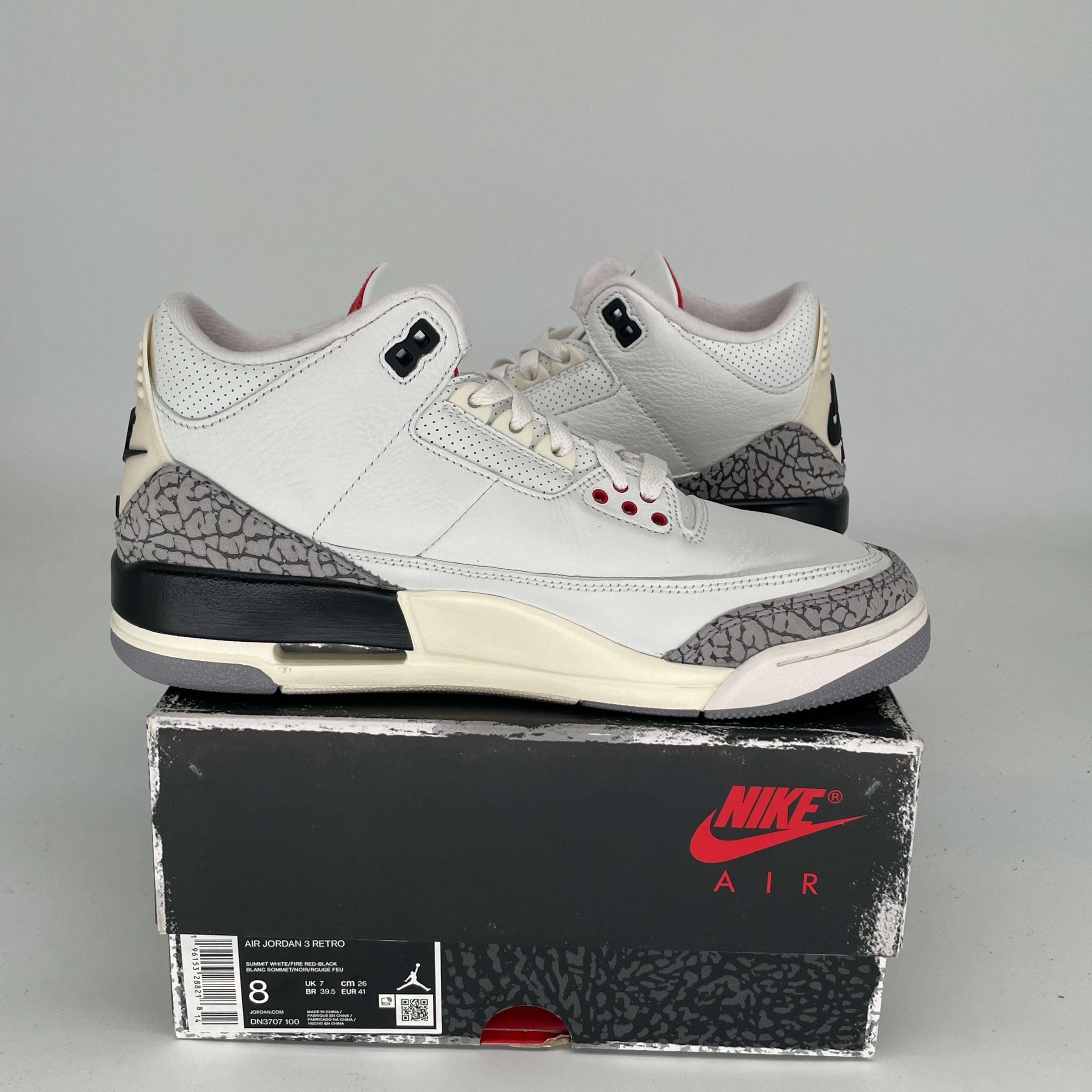 Air Jordan 3 White Cement Reimagined Retro Sneakers - Men's Size 8 (DN3707-100) - Authentic Basketball Shoes for Streetwear & Casual Outfits