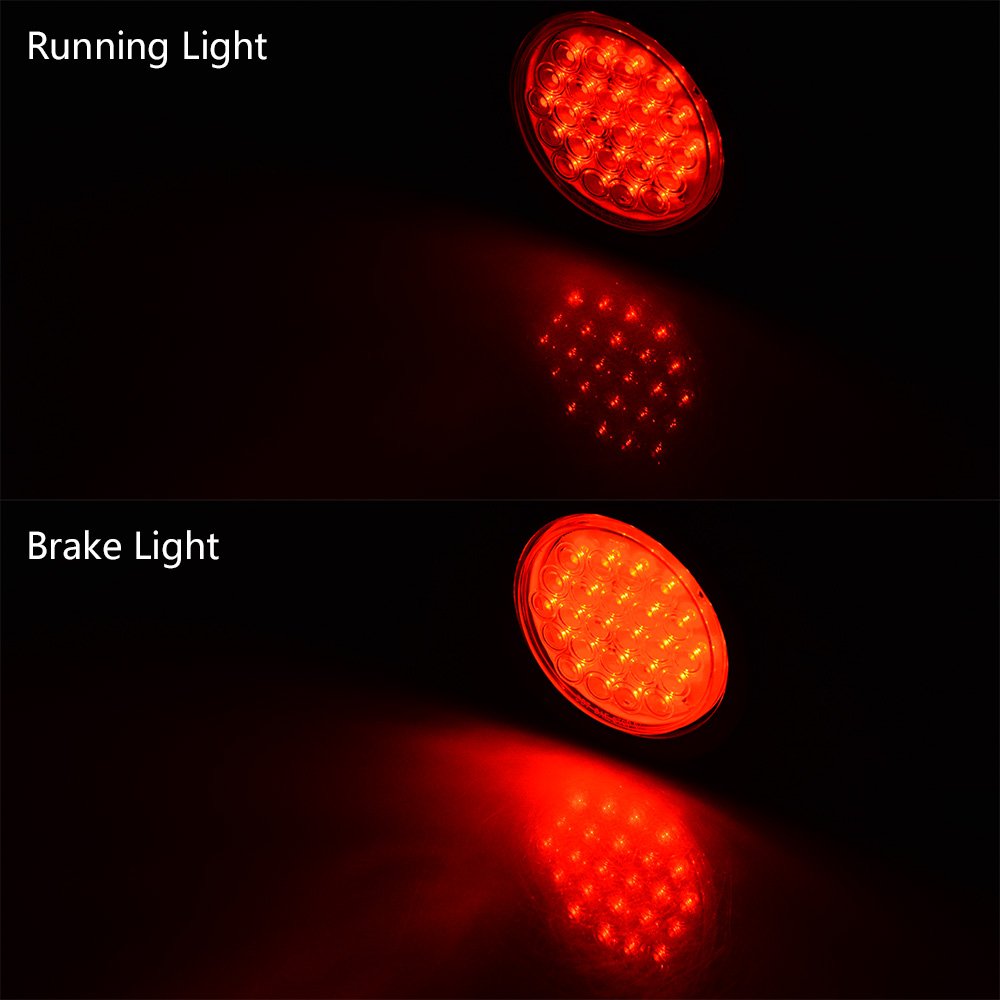 40PCS 4 Inch Round Red 24-LED Clear Lens Tail Lights - Stop, Brake, Running & Park Lamps with Grommet & Plug - Compatible with Truck, Trailer, RV, ATV, UTV, Boat - Perfect for Night Driving and Safety Lighting