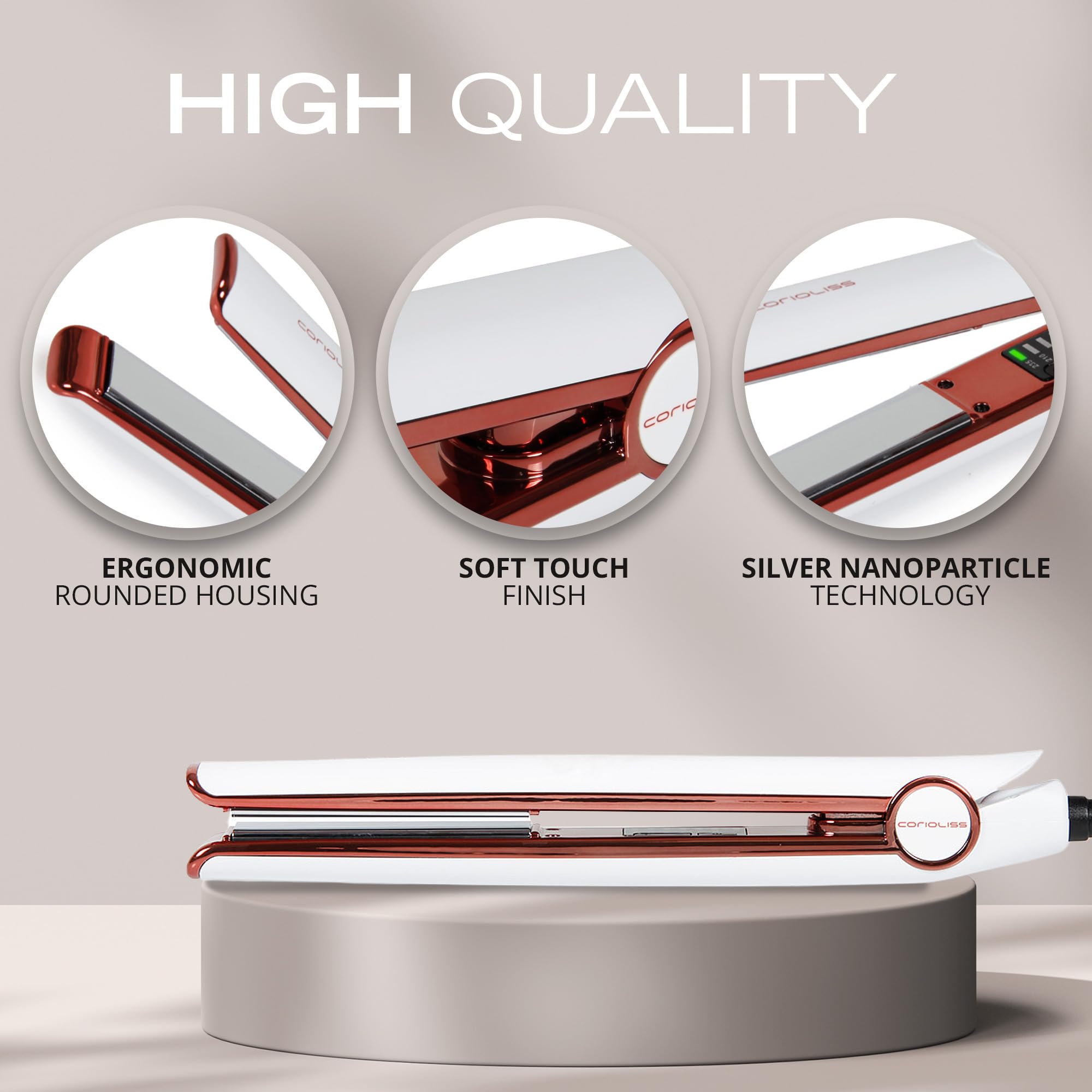 Corioliss C1 Professional Titanium Flat Iron Hair Straightener with Temperature Control & Travel Case - White Copper | Salon-Quality Styling for Smooth, Shiny Hair at Home or On-The-Go
