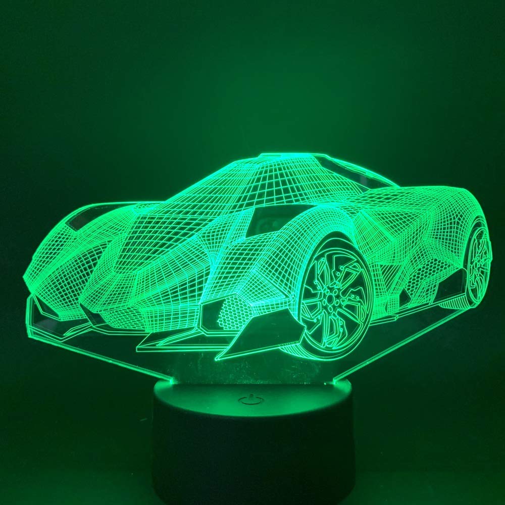 3D Racing Car LED Night Light with Touch Switch - 7 Color Changing Optical Illusion Desk Lamp for Kids Room, Birthday Gift, Christmas Decor, Home Office Table Decor (Perfect for Children's Bedroom, Gaming Room, and Party Decorations)
