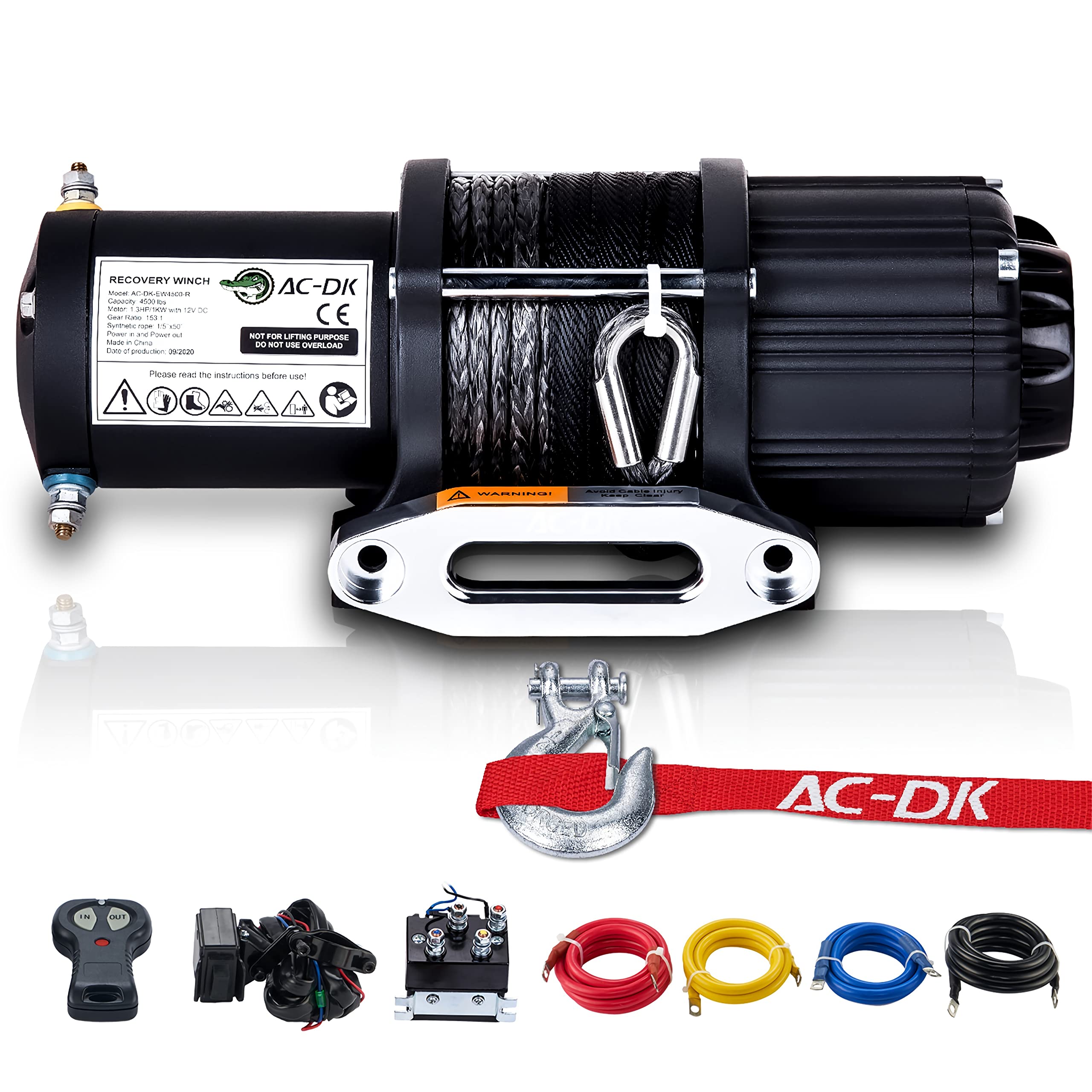 4500 lb. Electric Synthetic Rope ATV/UTV Winch Kit with Wireless Remote - 12V DC Off-Road Winch for Towing Trailers, Jeeps & Trucks - Includes Mounting Bracket & Rope Stopper - Perfect for Off-Road Recovery, Farm Work & Heavy-Duty Towing