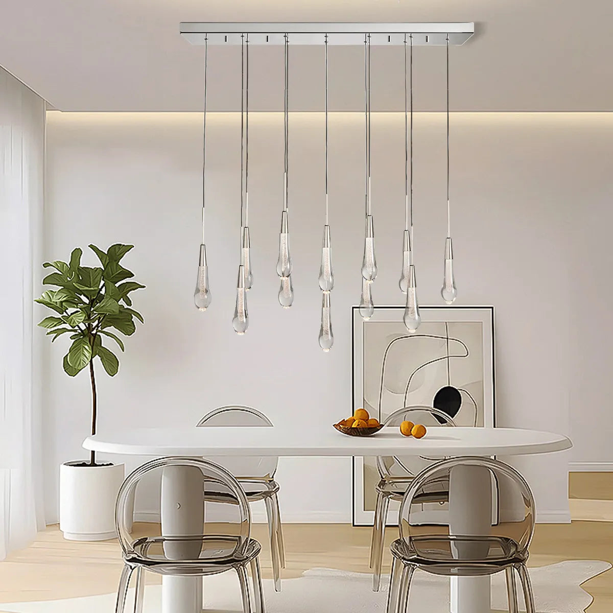 Elegant Solitaire Linear Chandelier - 37'', 50'', 70'', 87'' Sizes - 120W LED Lighting Fixture for Modern Dining Room, Kitchen Island & Living Room Decor