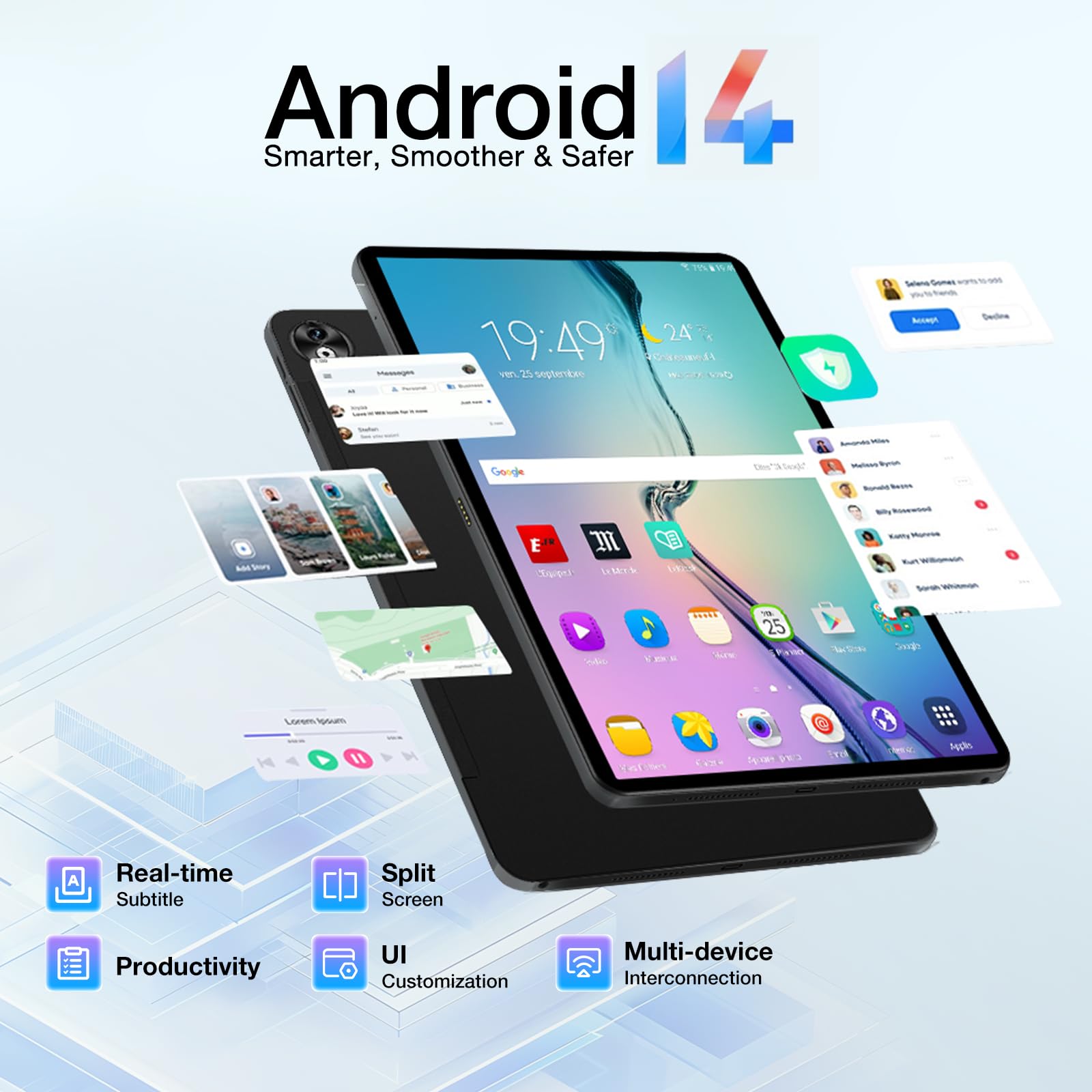 DOOGEE T40 PRO 12 Inch Android 14 Tablet - Helio G99 20GB RAM 512GB ROM (Expandable to 2TB) 2.4K Gaming Tablet with 10800mAh Battery, 16MP+8MP Camera, 4G Dual SIM, 5G WiFi, GPS, Widevine L1 - Perfect for Gaming, Streaming & Work on the Go