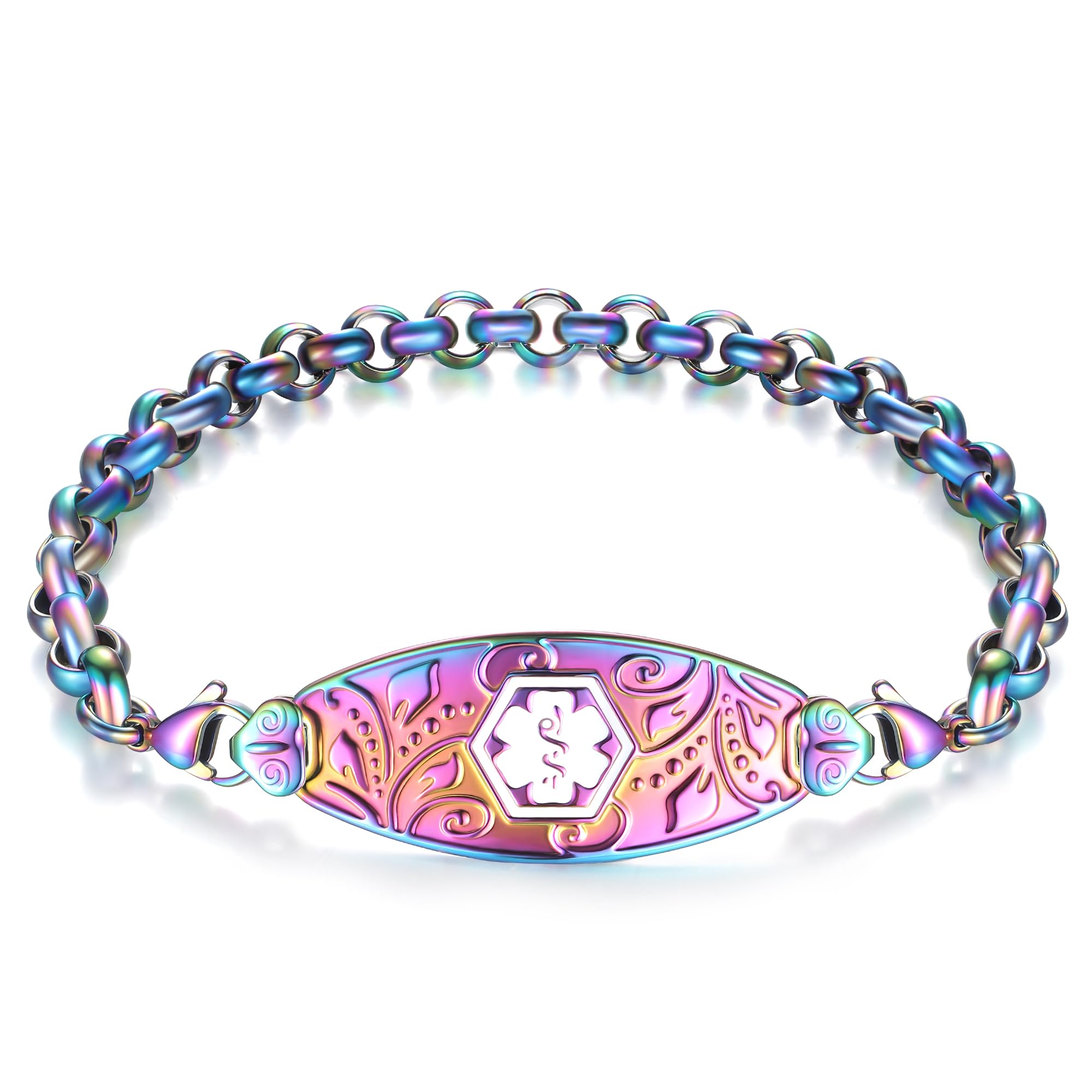 Divoti Custom Engraved Medical Alert Bracelet for Women - Elegant Filigree Design with Rolo Chain | Emergency Medical ID Jewelry for Daily Wear & Special Occasions