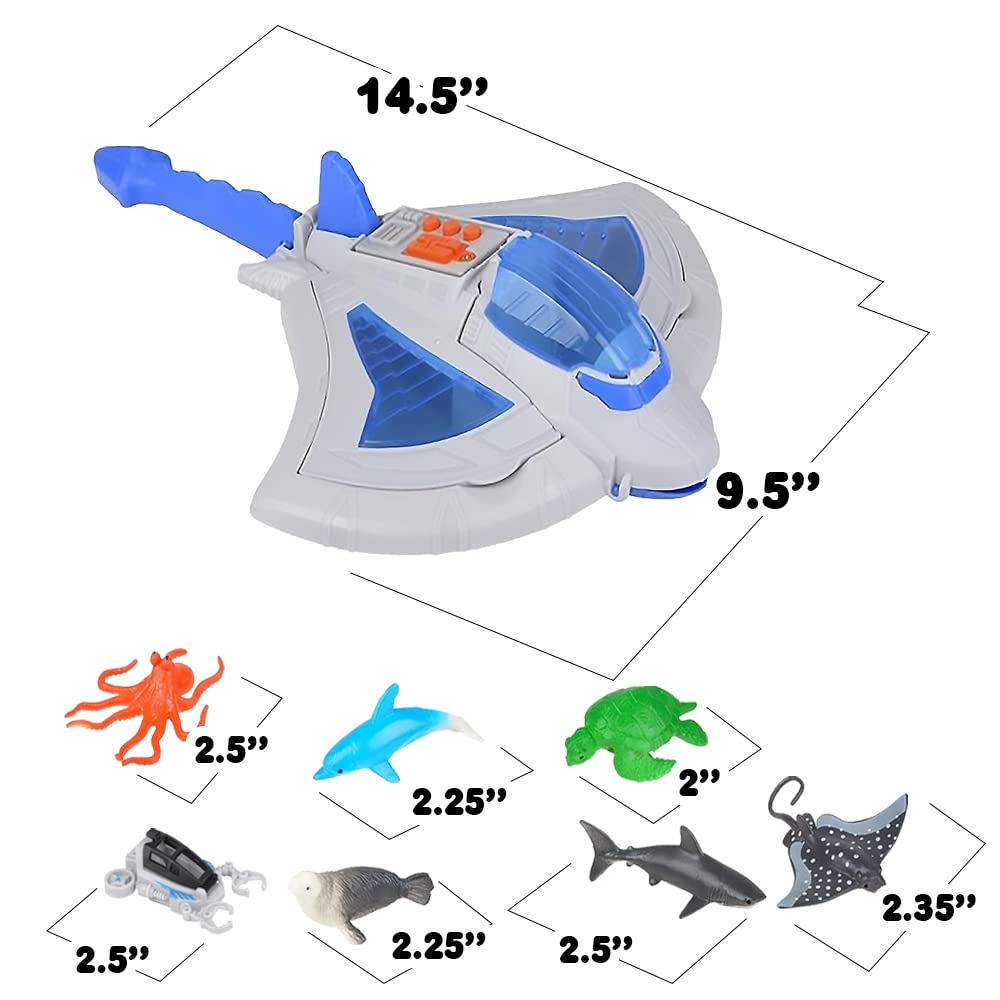 ArtCreativity Sting Ray Transporter Set with Sounds - 1 Stingray Toy & 7 Sea Creatures, Interactive Ocean Animal Toys for Kids, Underwater Party Supplies | Perfect for Birthday Gifts, Pool Playtime & Marine Education